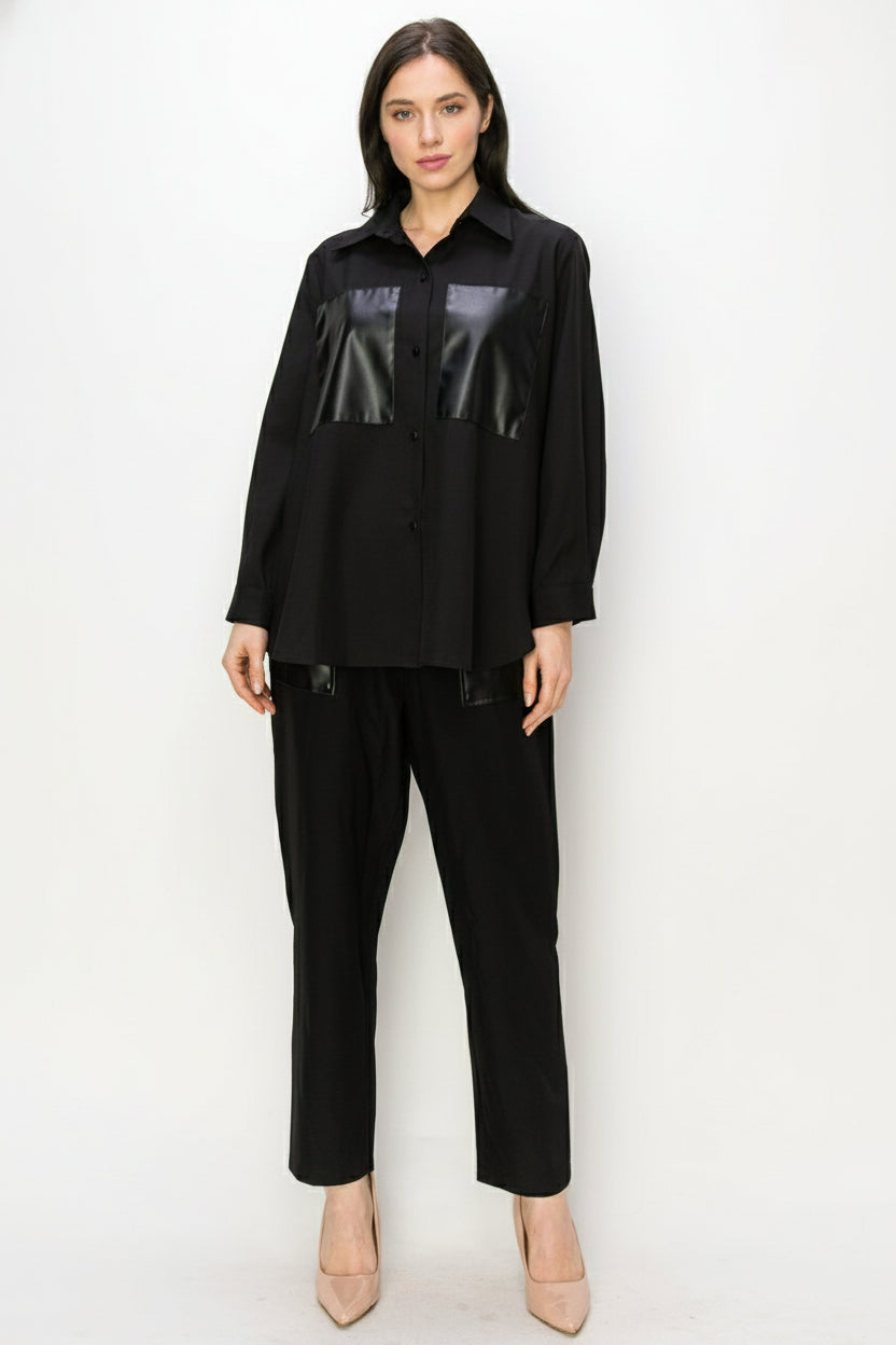 Willette Woven Pant with Leather Pockets