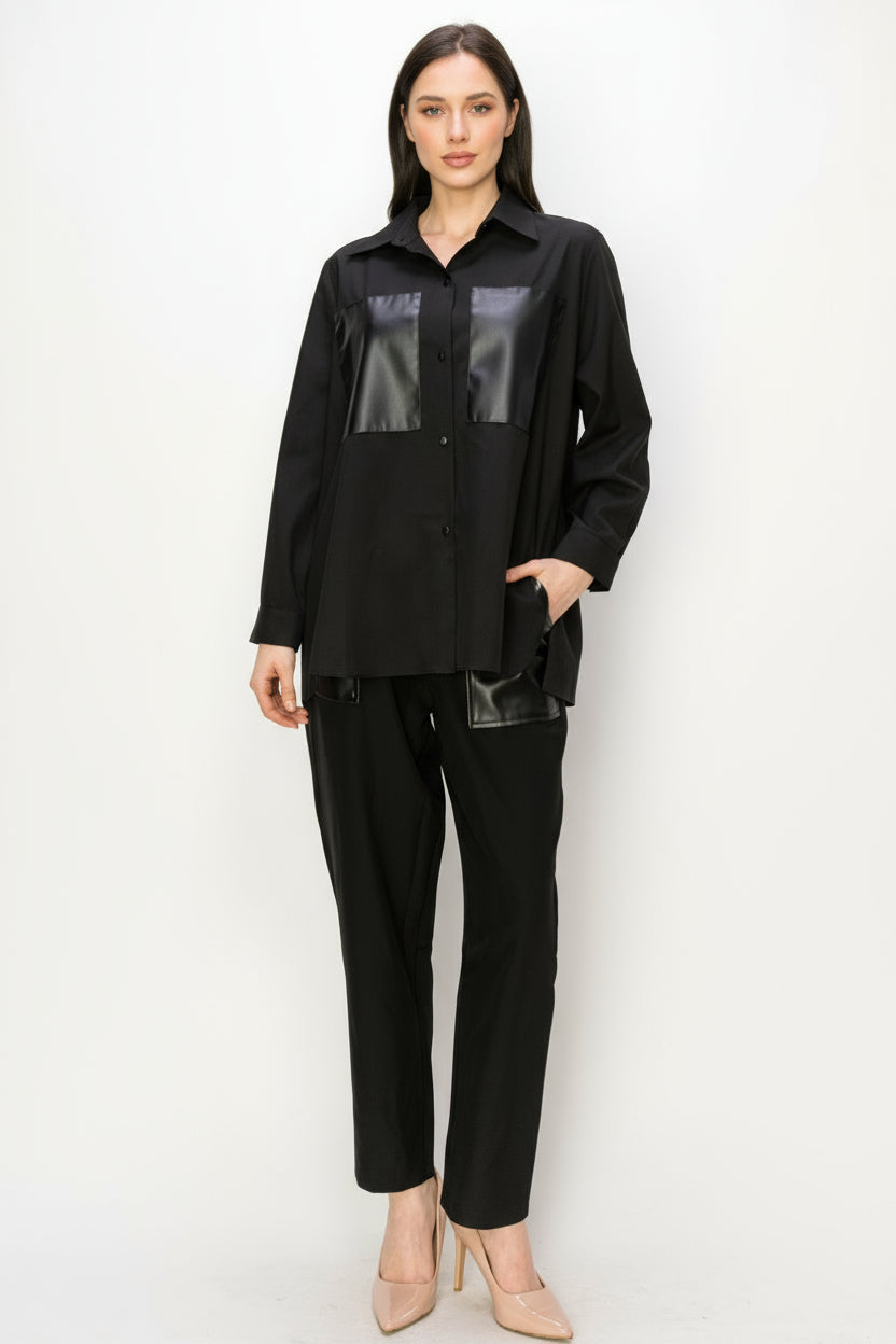 Willa Woven Shirt with Leather Patches