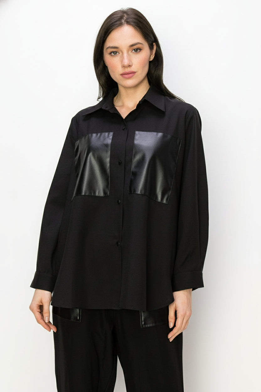Willa Woven Shirt with Leather Patches