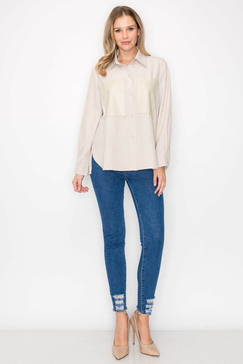 Willa Woven Shirt with Leather Patches