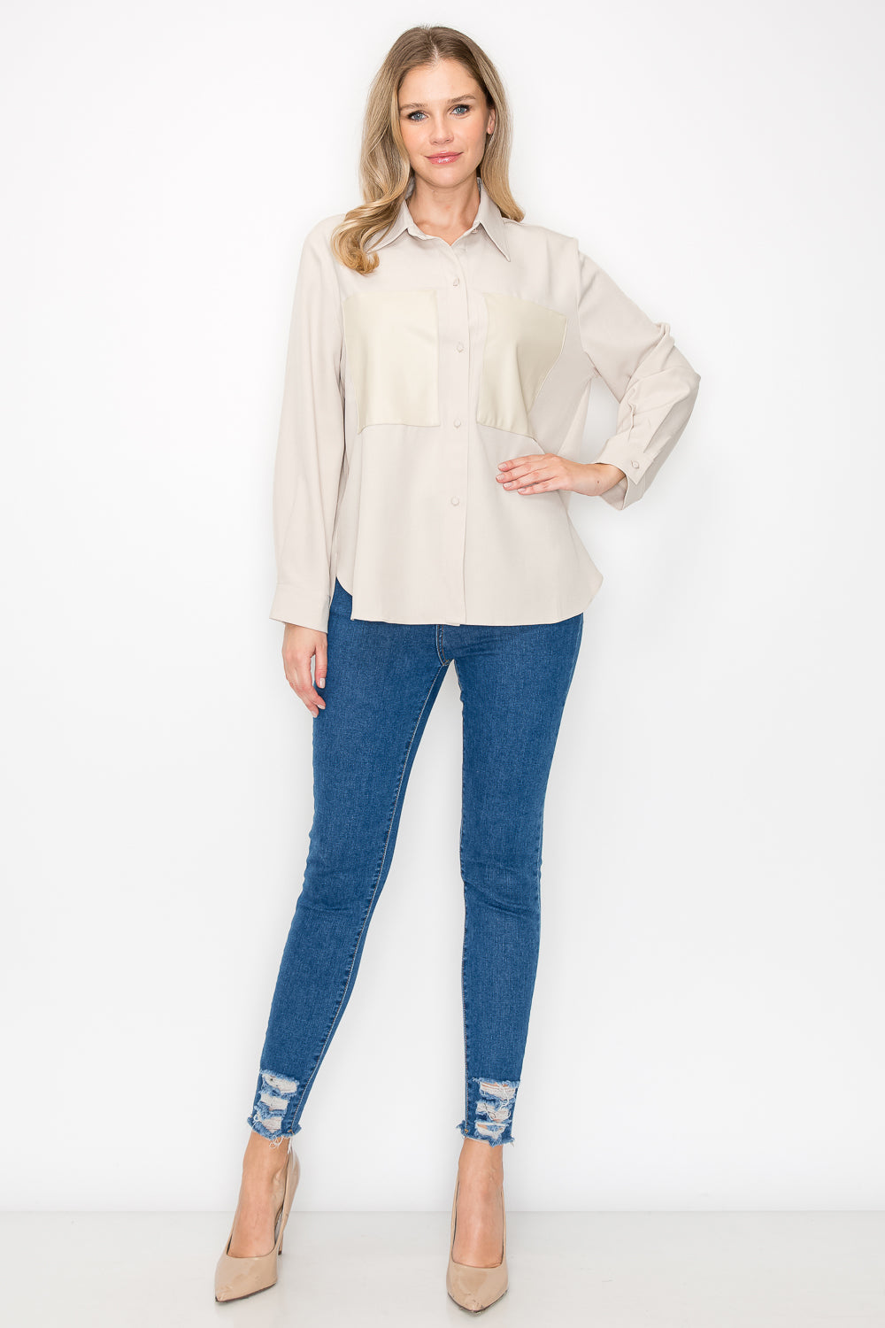 Willa Woven Shirt with Leather Patches