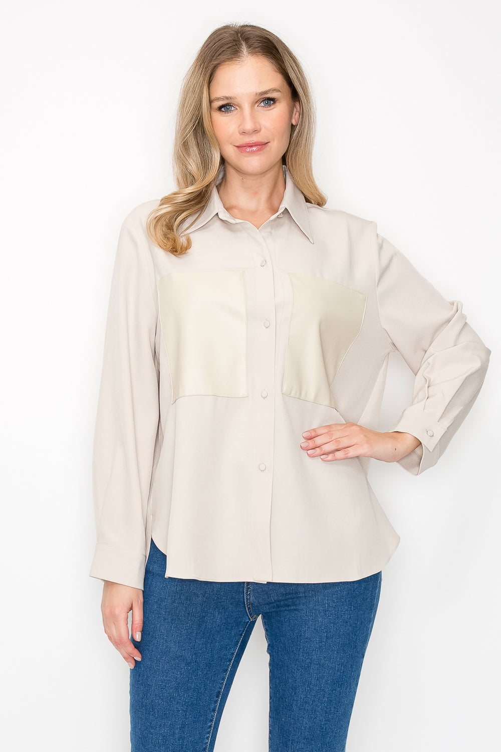 Willa Woven Shirt with Leather Patches