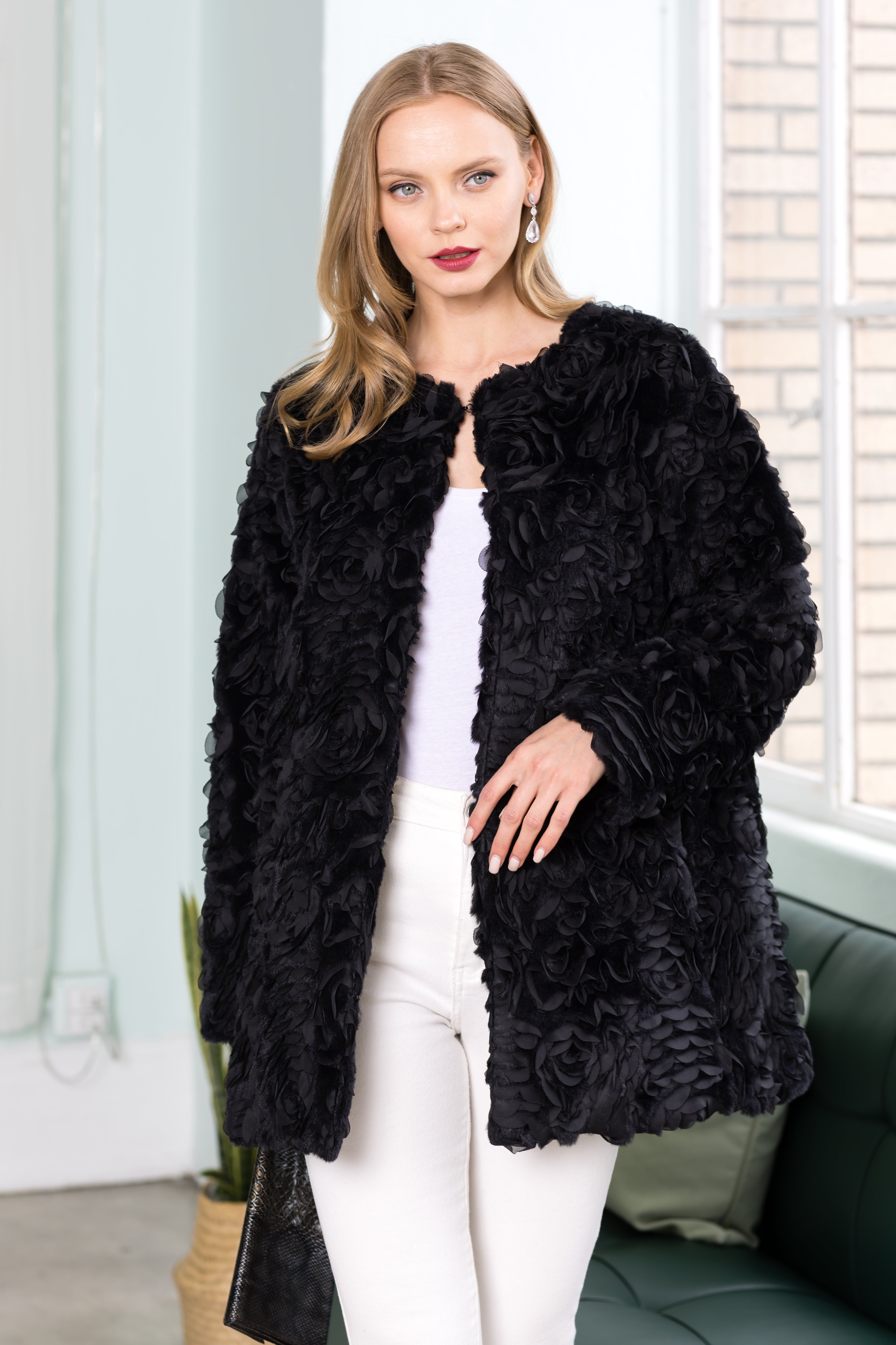 Juju Faux Fur Flower Swirls Coat