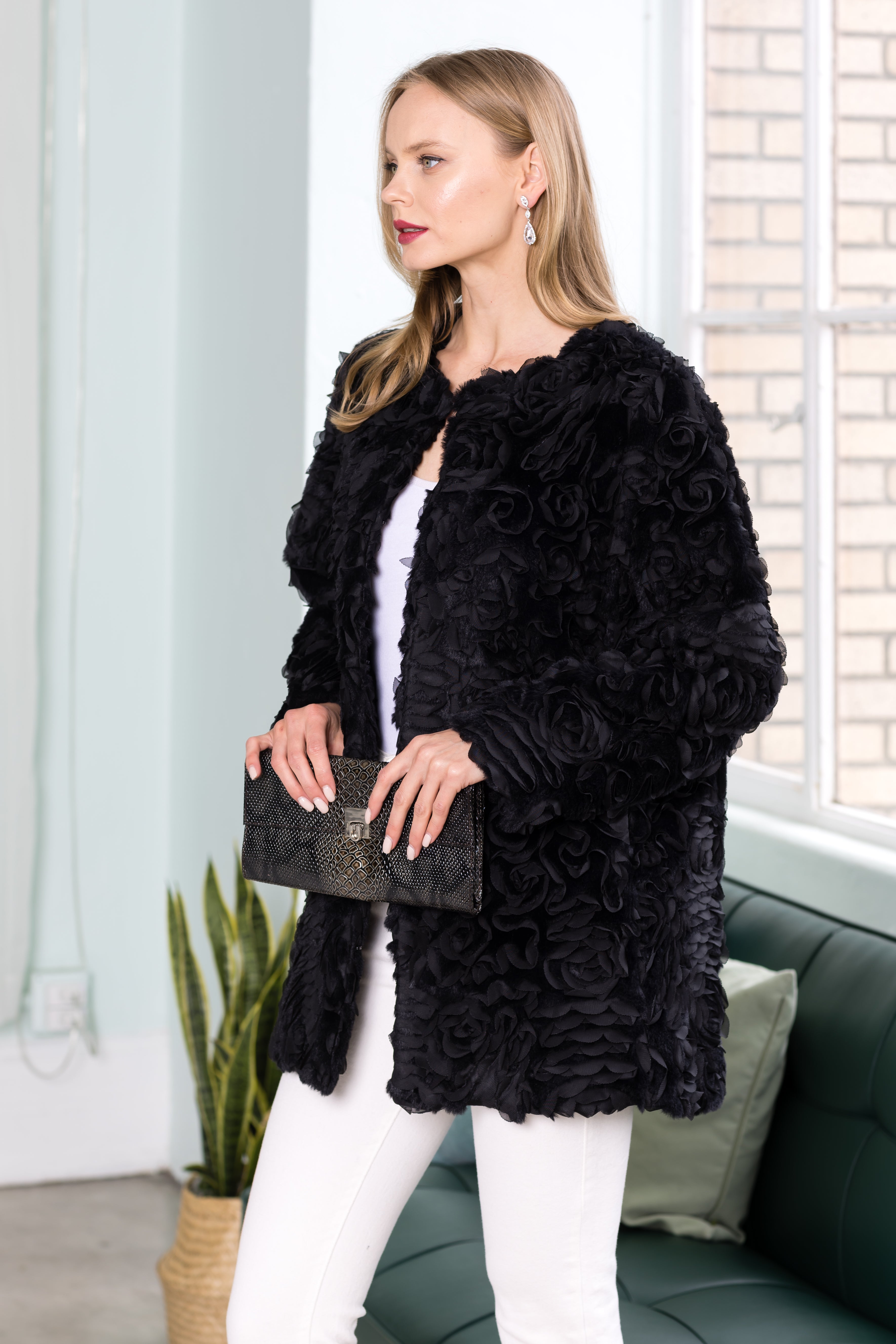 Juju Faux Fur Flower Swirls Coat