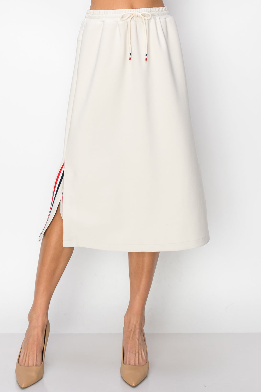 Kassie Crepe Knit Skirt with Contrast Stripes