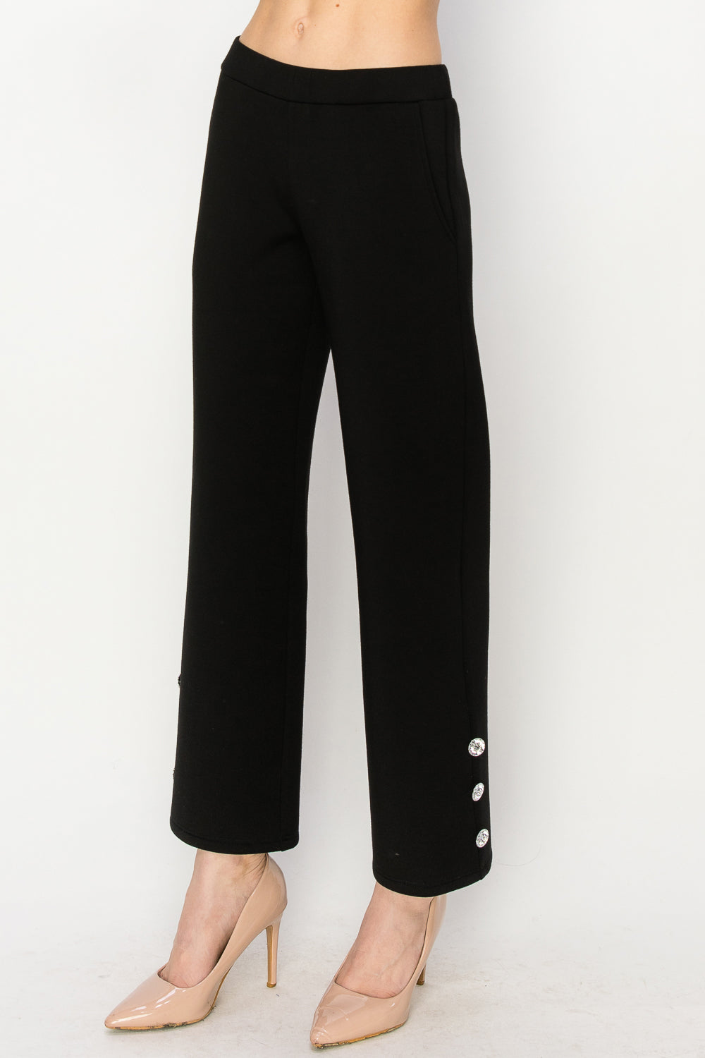 Faye Stretch French Scuba Pant with Diamond Studs