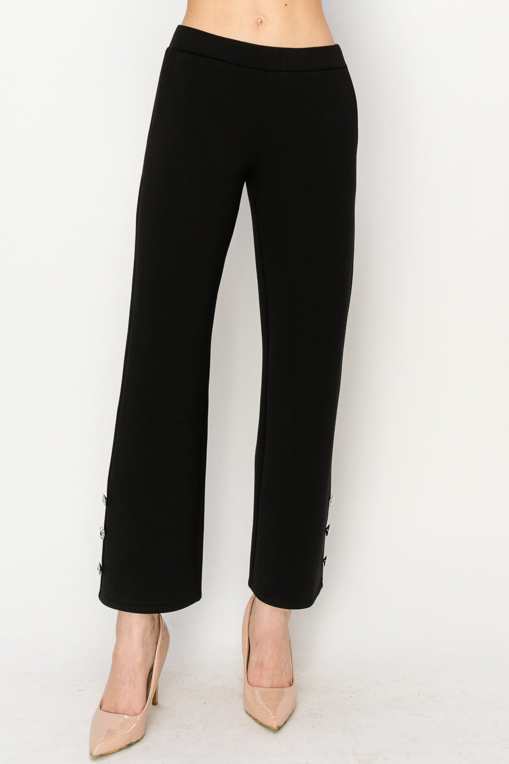 Faye Stretch French Scuba Pant with Diamond Studs