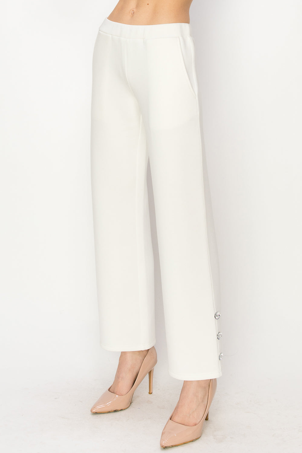 Faye Stretch French Scuba Pant with Diamond Studs