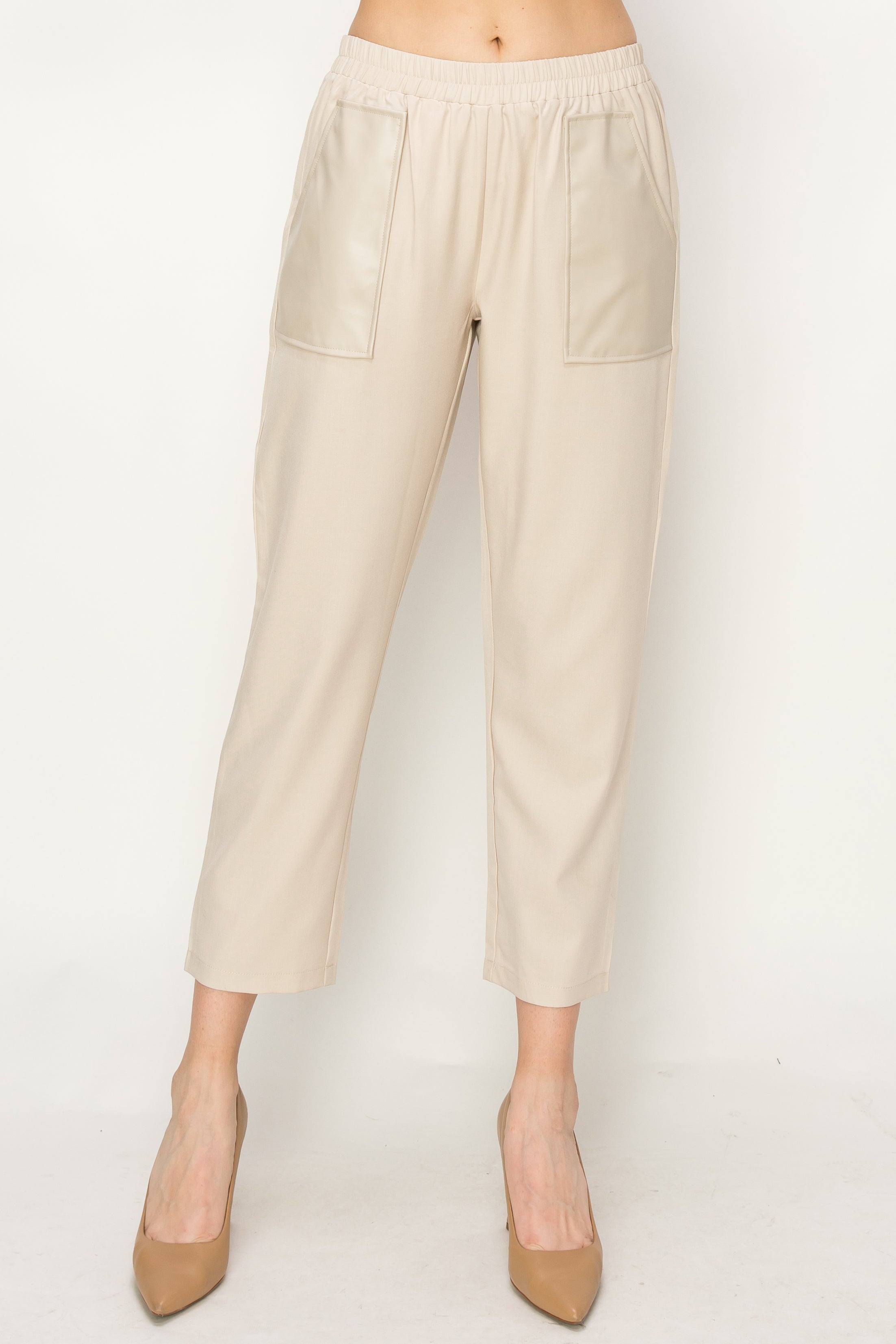 Willette Woven Pant with Leather Pockets