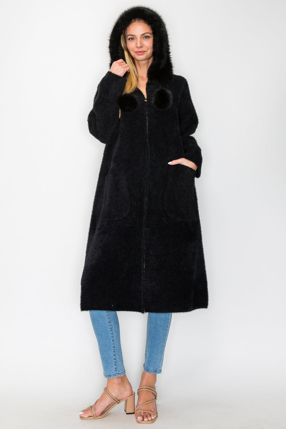 Suraya Brushed Coat with Fur