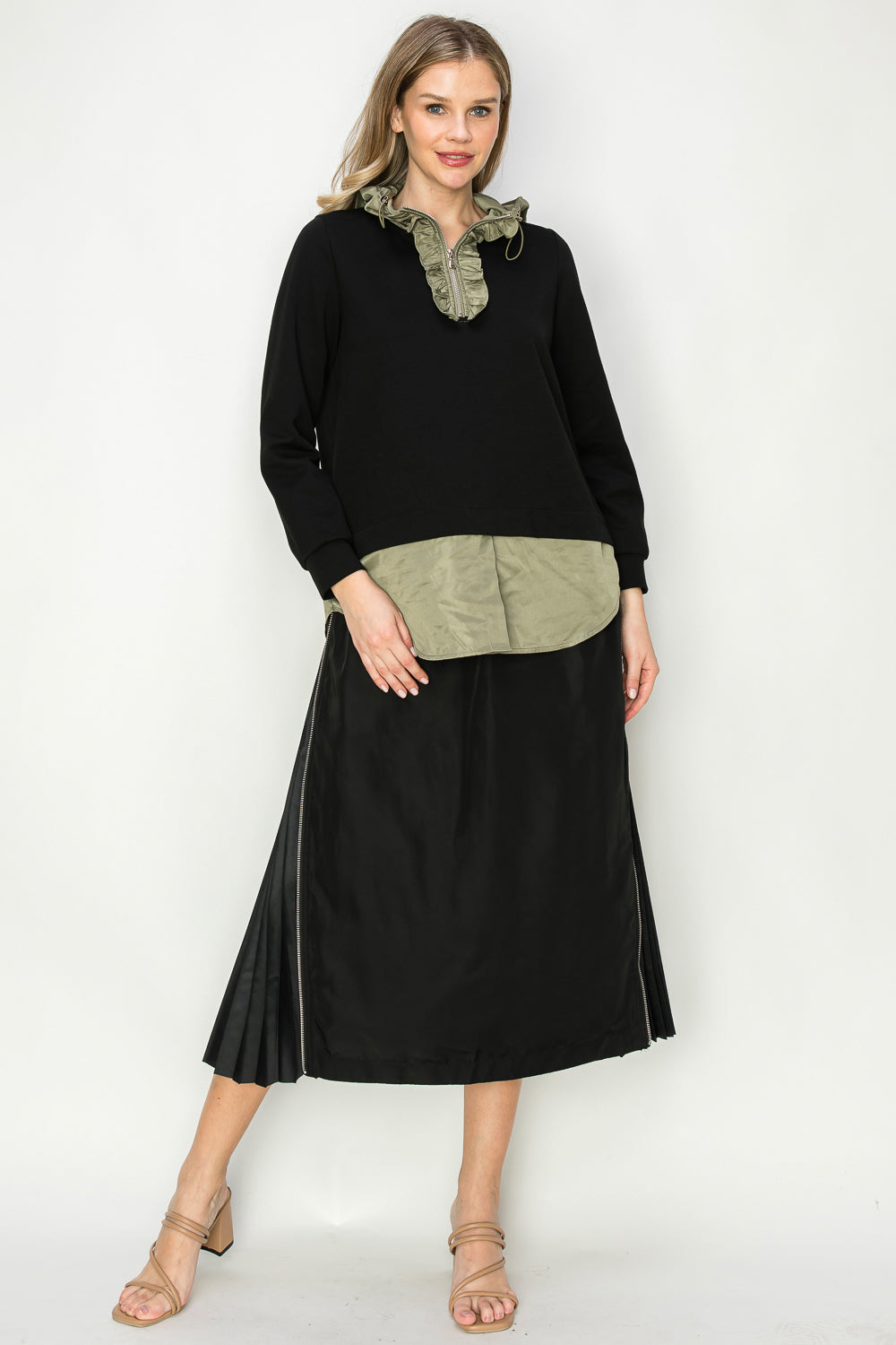 Jelani Skirt with Pleated Zipper Sides