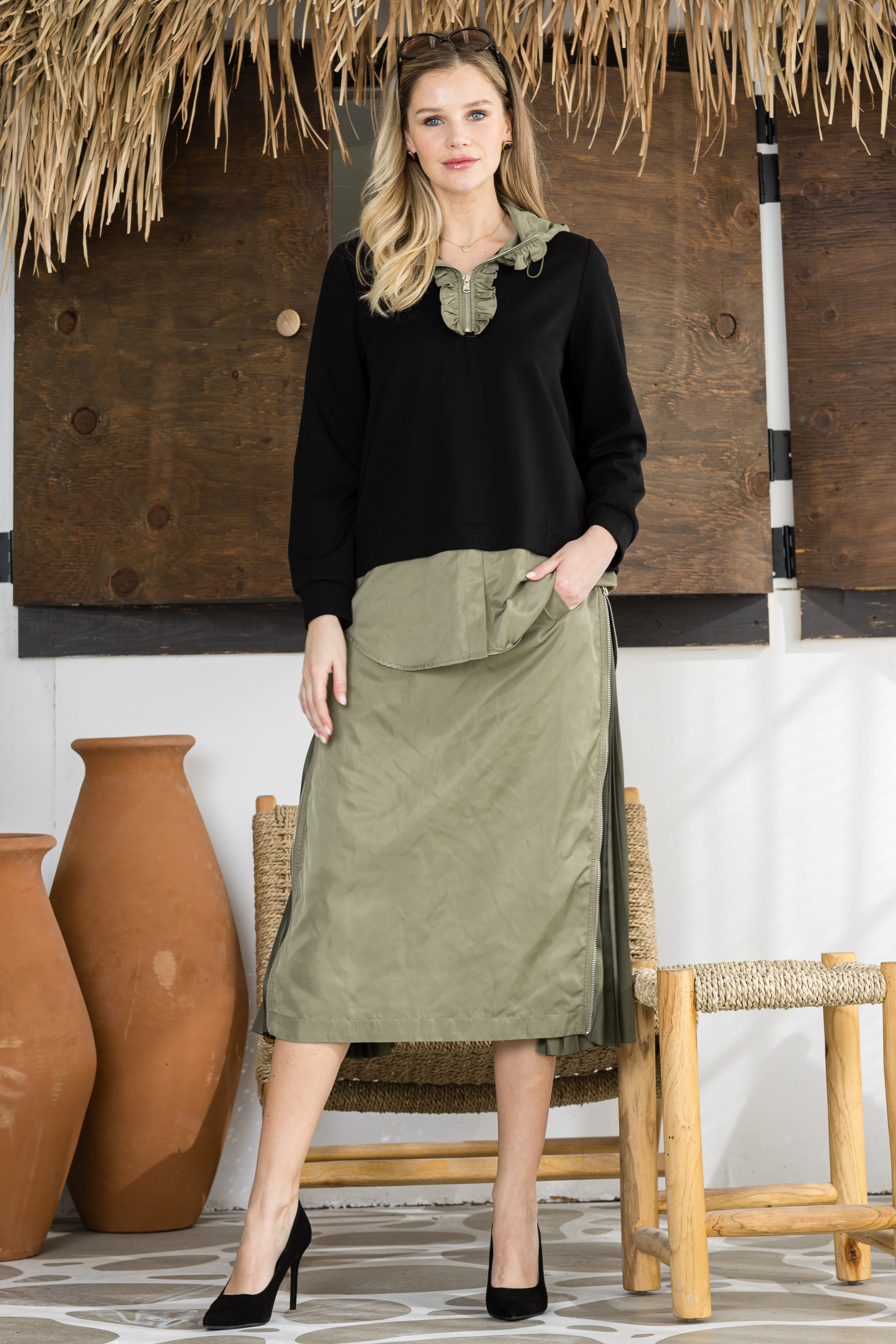 Jelani Skirt with Pleated Zipper Sides