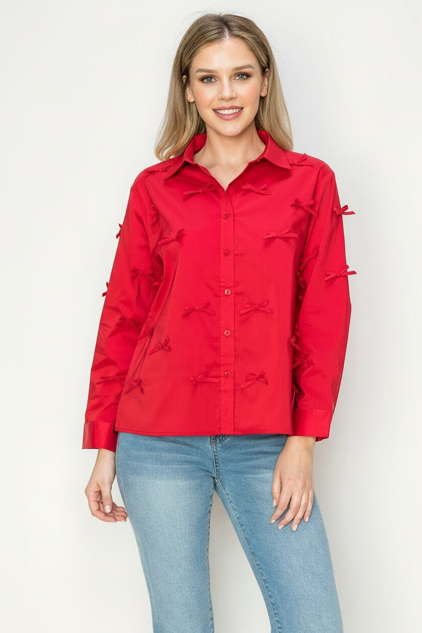 Jerry Cotton Poplin Top with Ribbons