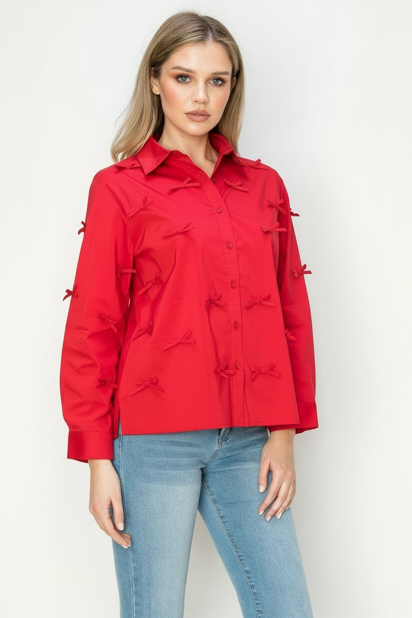 Jerry Cotton Poplin Top with Ribbons