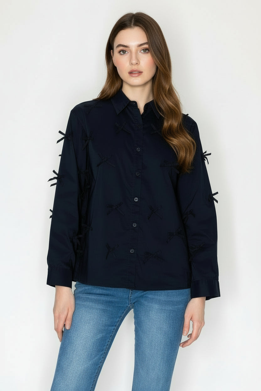 Jerry Cotton Poplin Top with Ribbons
