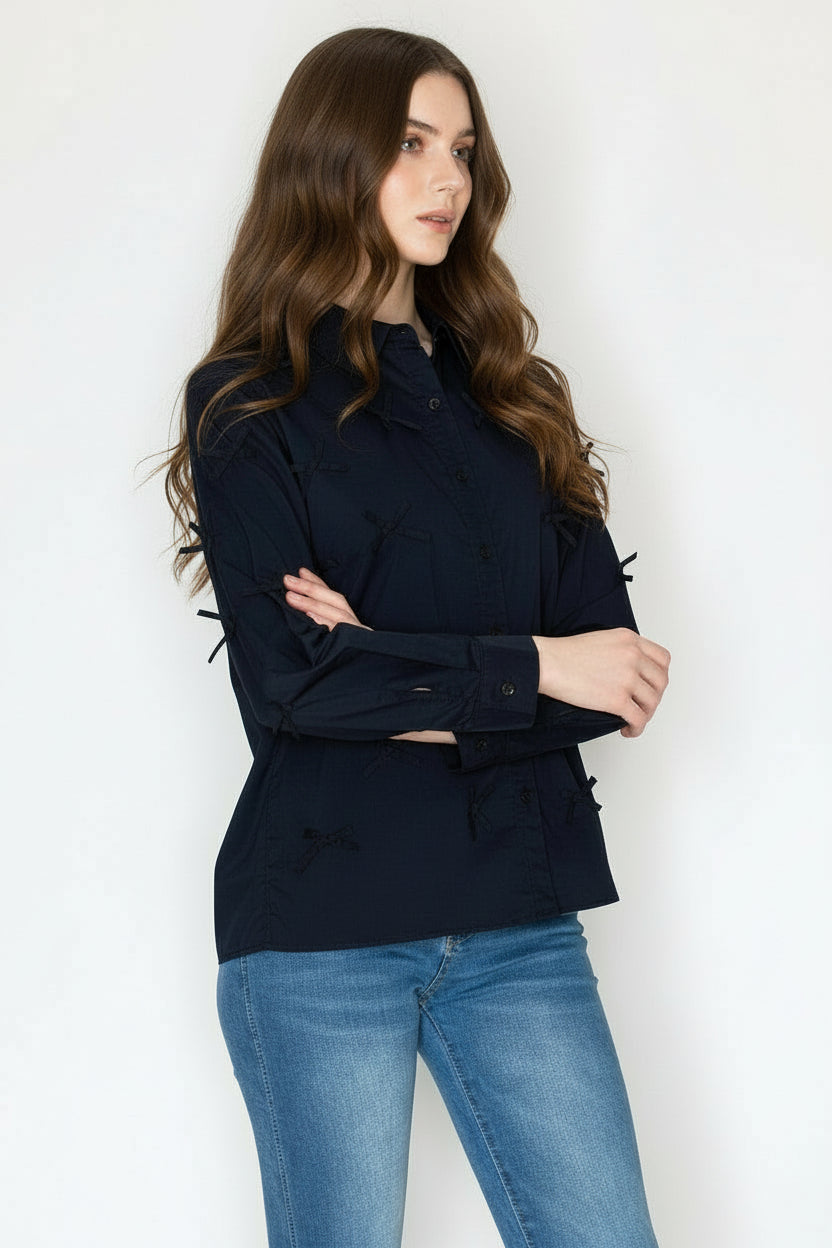 Jerry Cotton Poplin Top with Ribbons