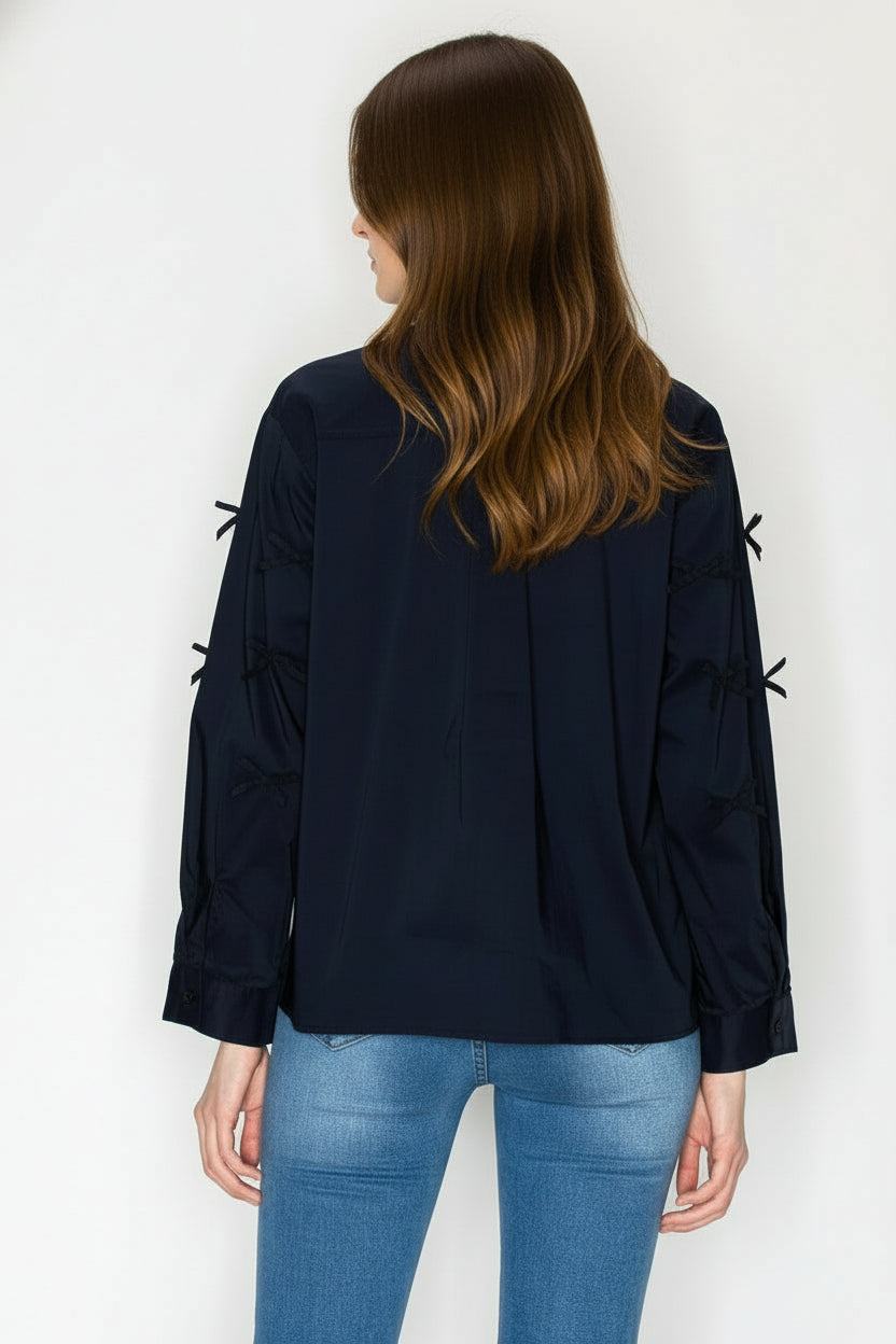 Jerry Cotton Poplin Top with Ribbons