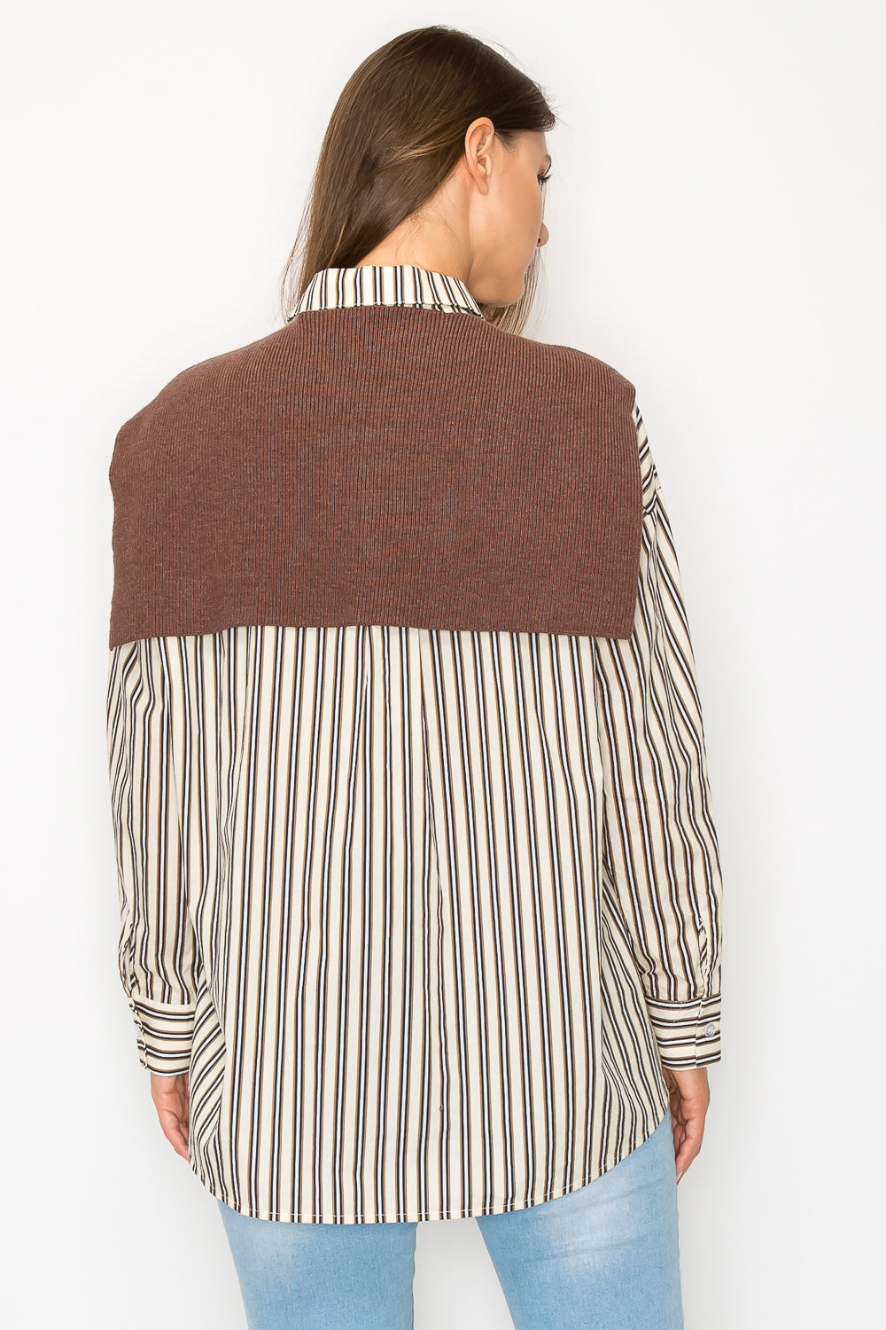 Jaci Cotton Pinstripe Shirt with Knitted Shoulder Sweater