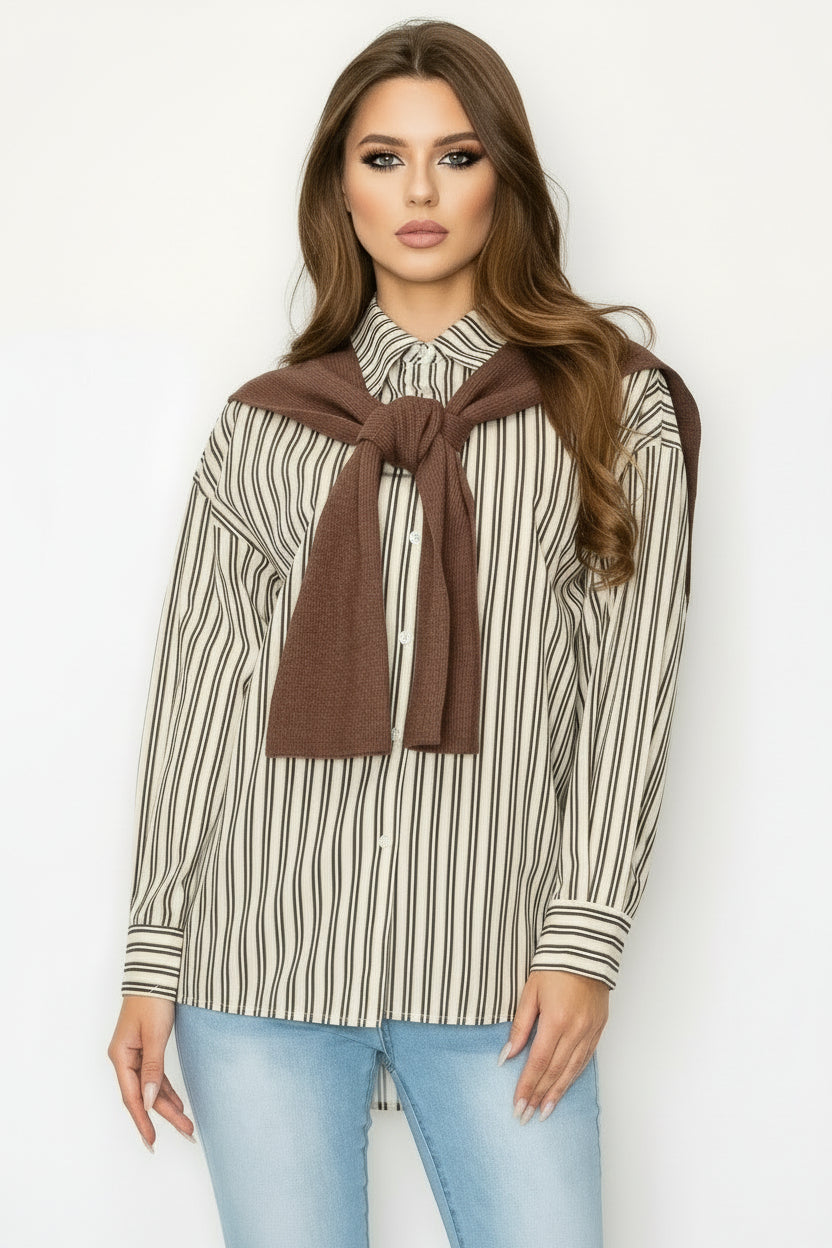 Jaci Cotton Pinstripe Shirt with Knitted Shoulder Sweater