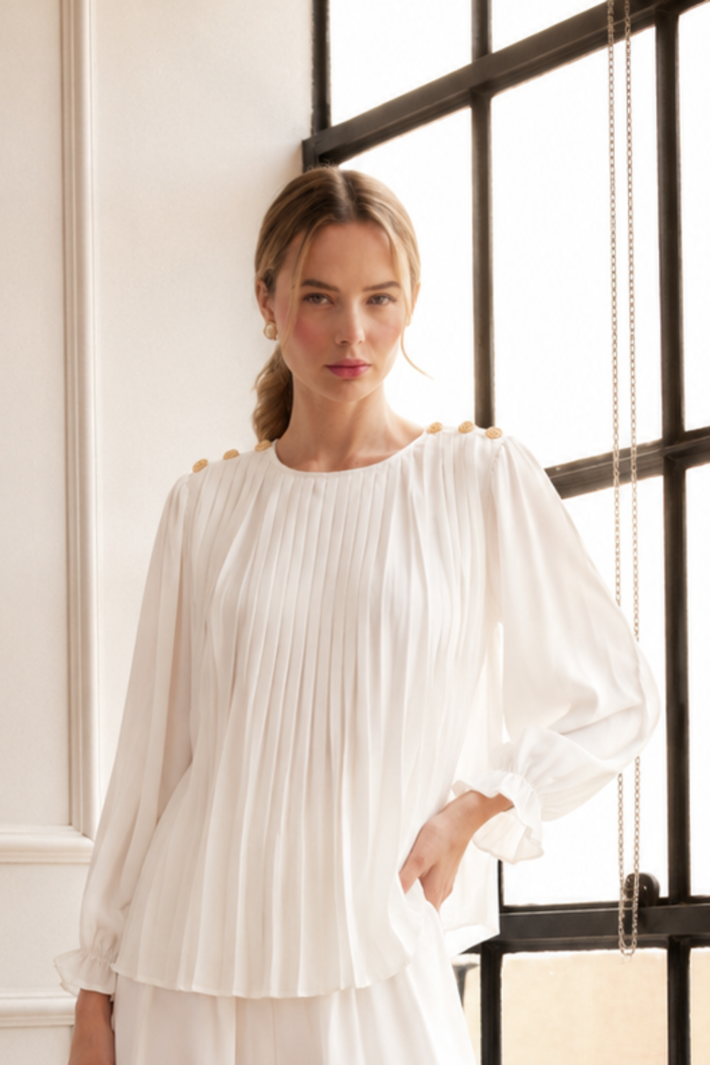 Jackie Woven Pleated Top