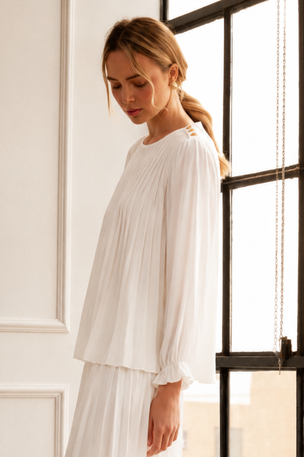 Jackie Woven Pleated Top