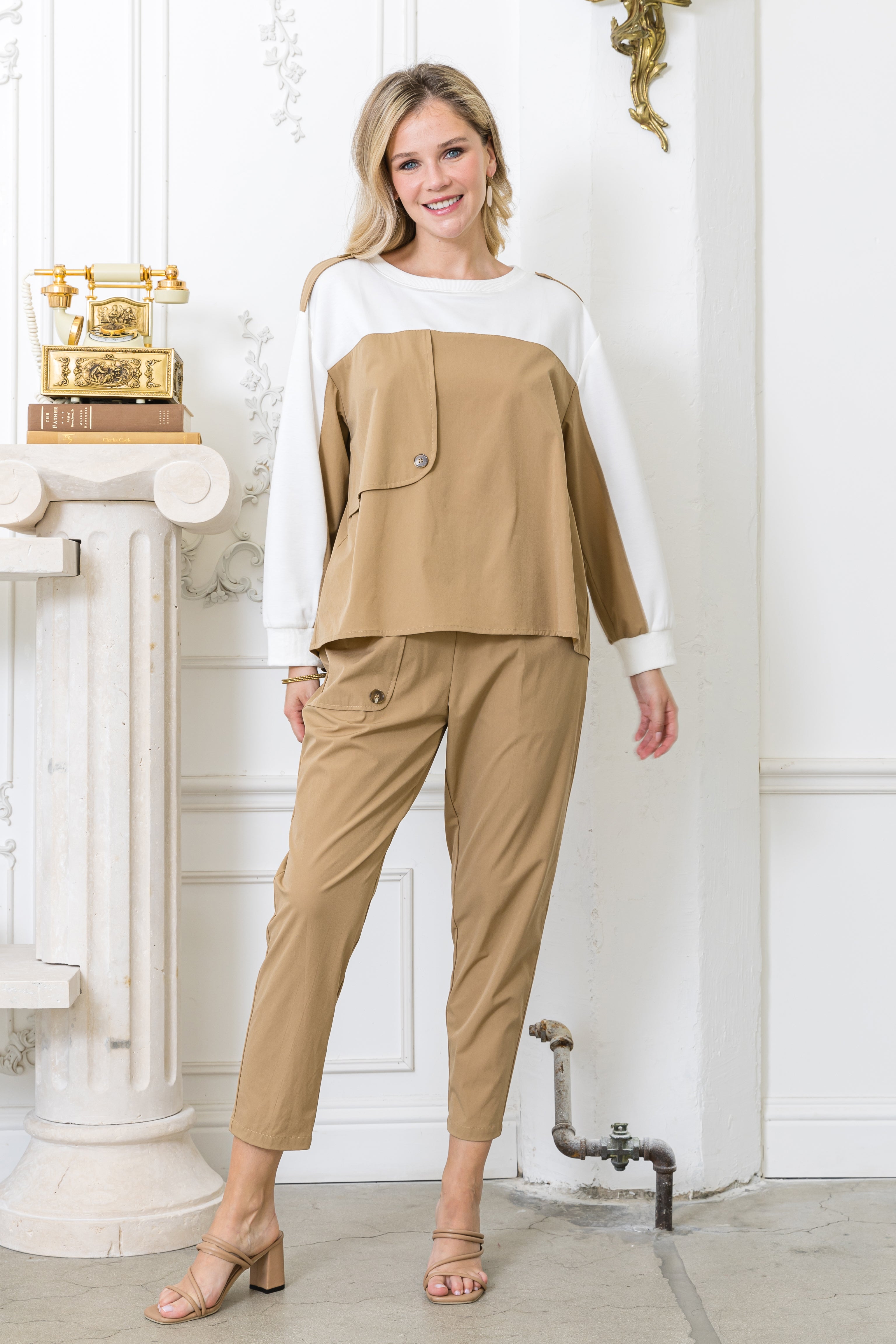 Kamila Stretch Woven & Knit Colorblock