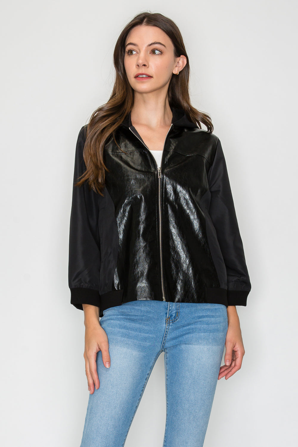 June Mixed Texture Leather Jacket