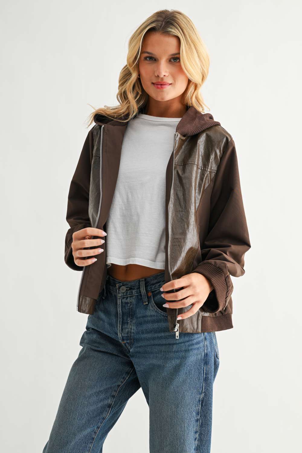 June Mixed Texture Leather Jacket