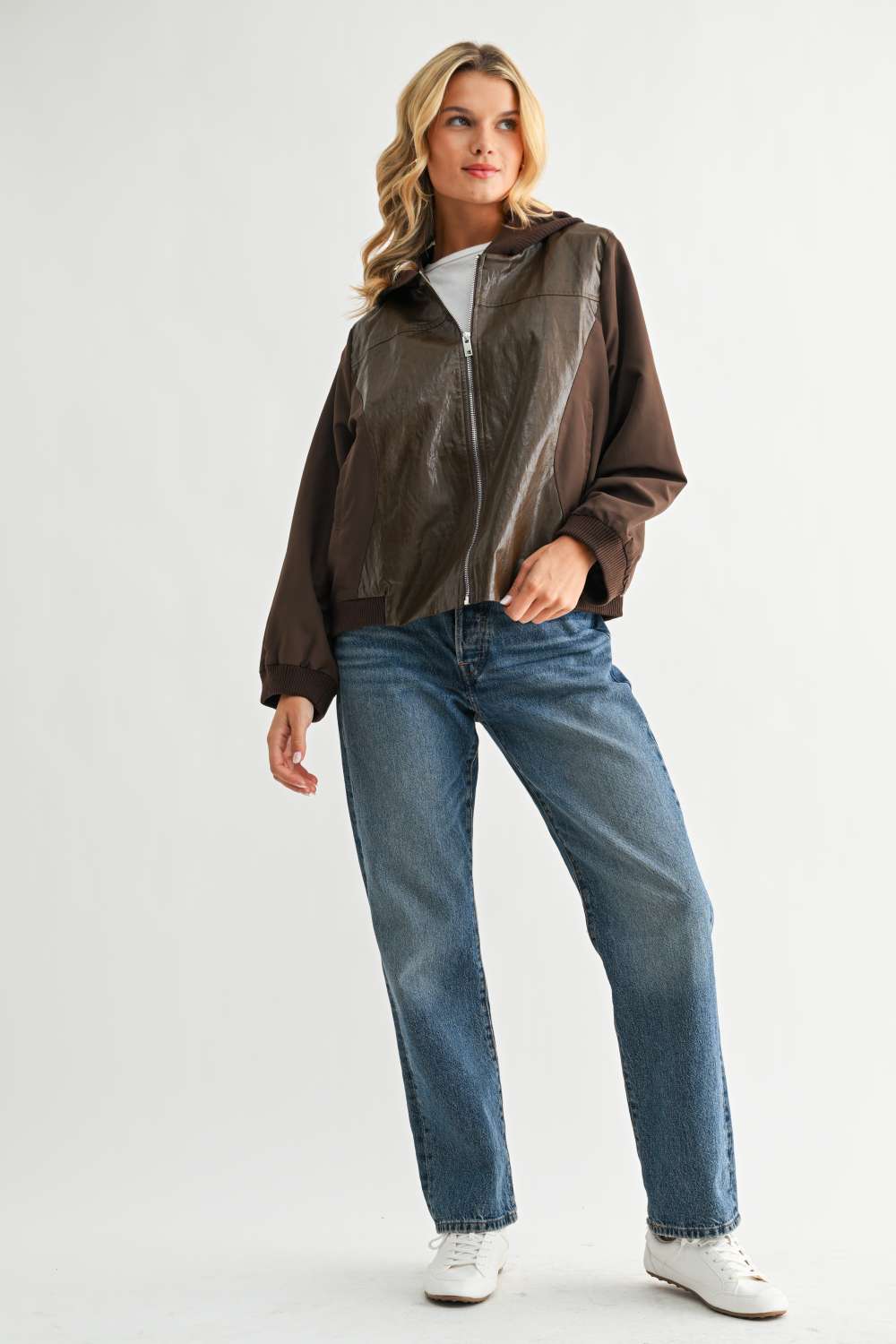June Mixed Texture Leather Jacket