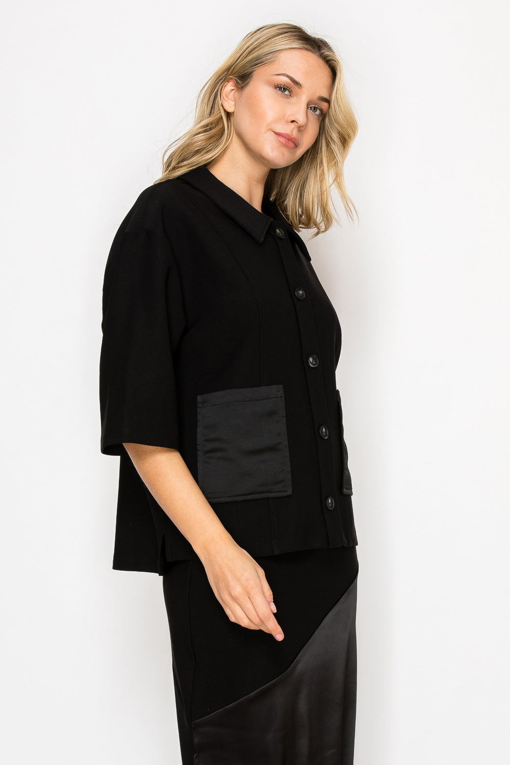 Kira Stretch Crepe Knit with Satin Top / Jacket