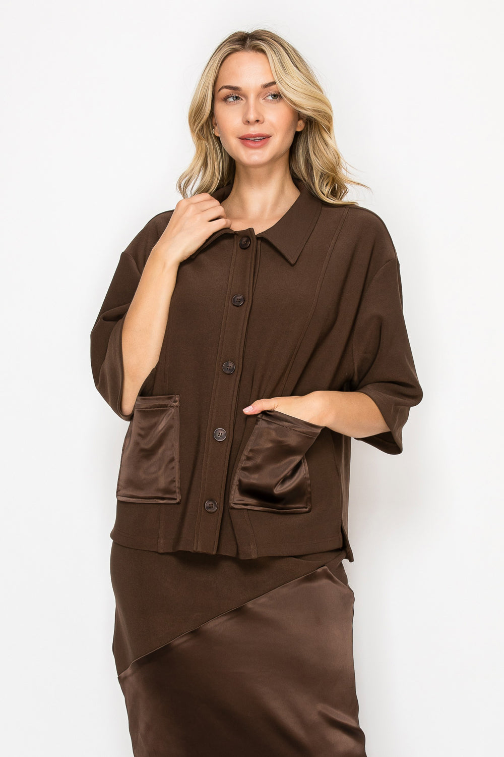 Kira Stretch Crepe Knit with Satin Top / Jacket