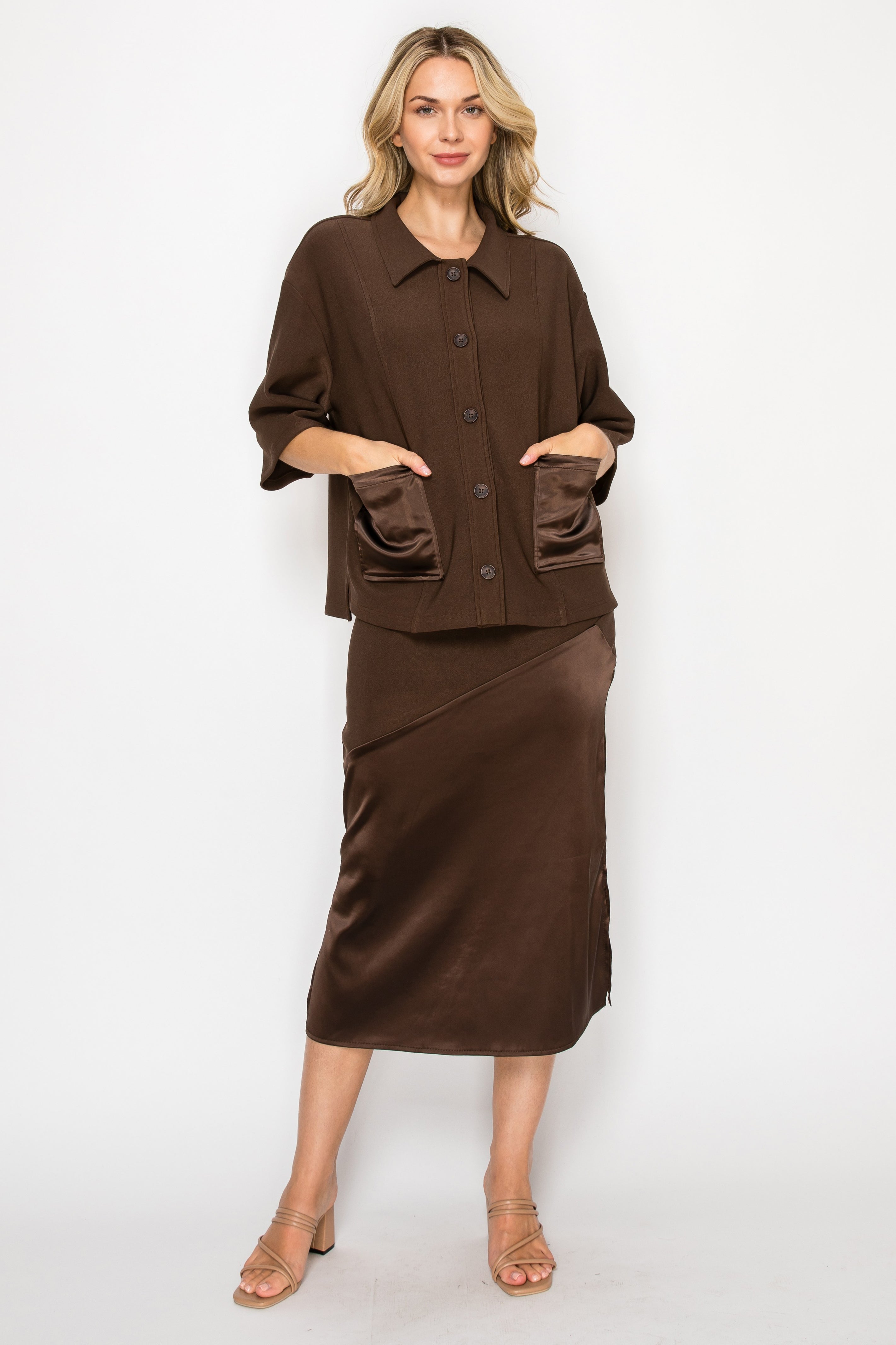 Keira Stetch Crepe Knit with Satin Skirt