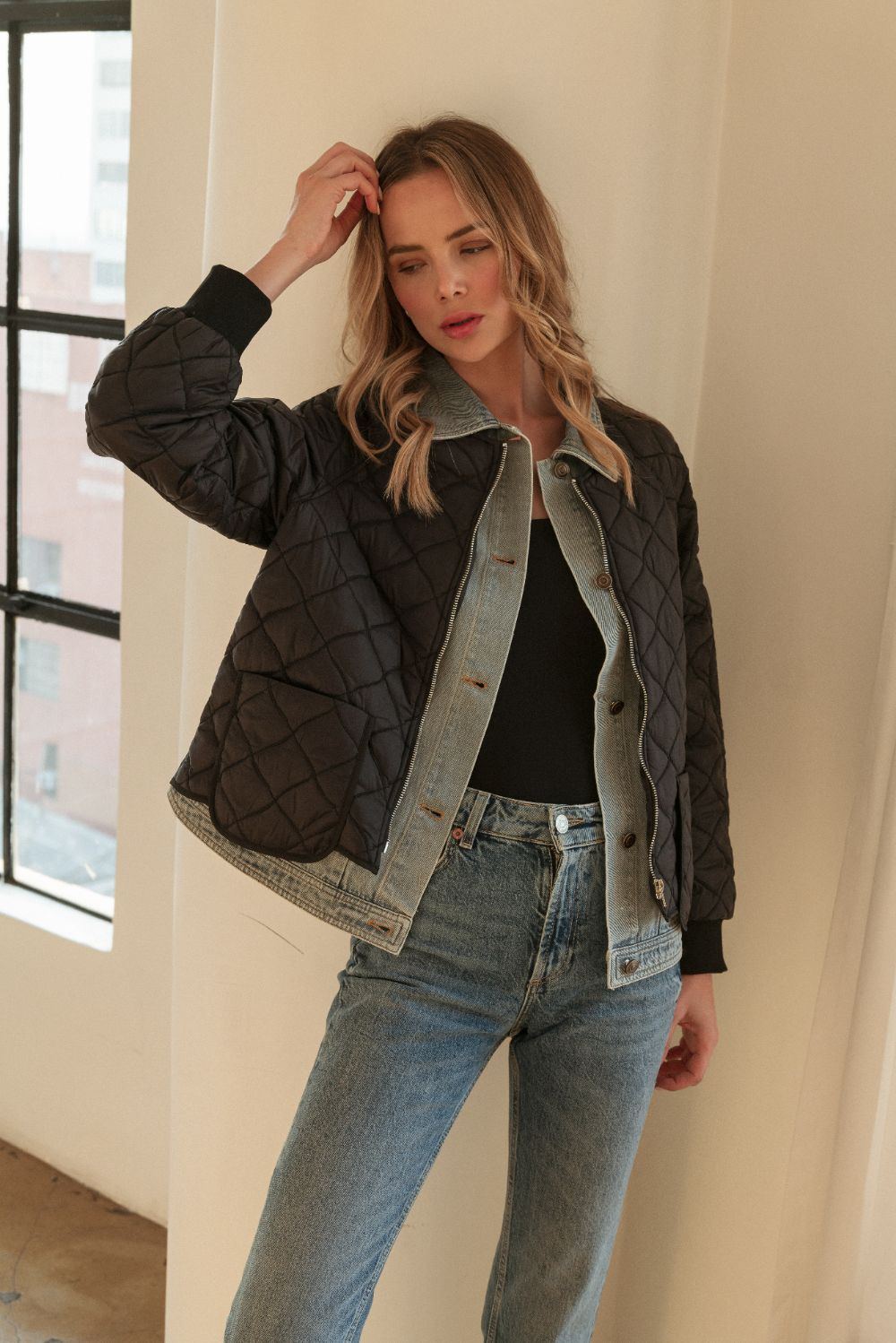 Janiel Puffer Jacket with Denim Combo