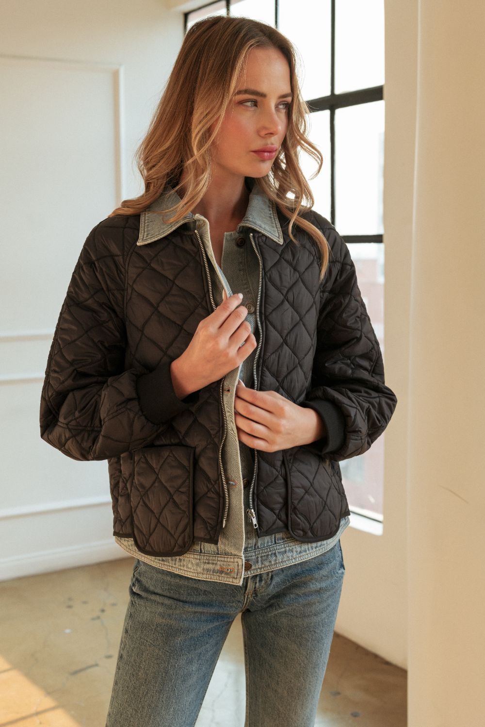Janiel Puffer Jacket with Denim Combo