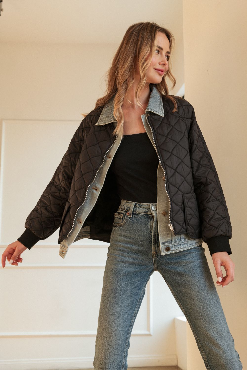 Janiel Puffer Jacket with Denim Combo