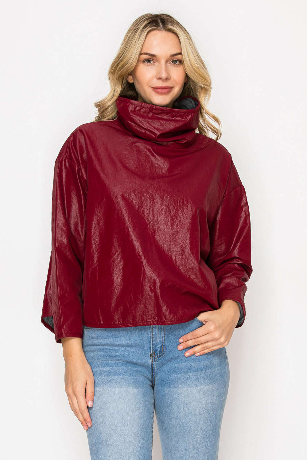 Joda Woven Loose Turtle Neck Top