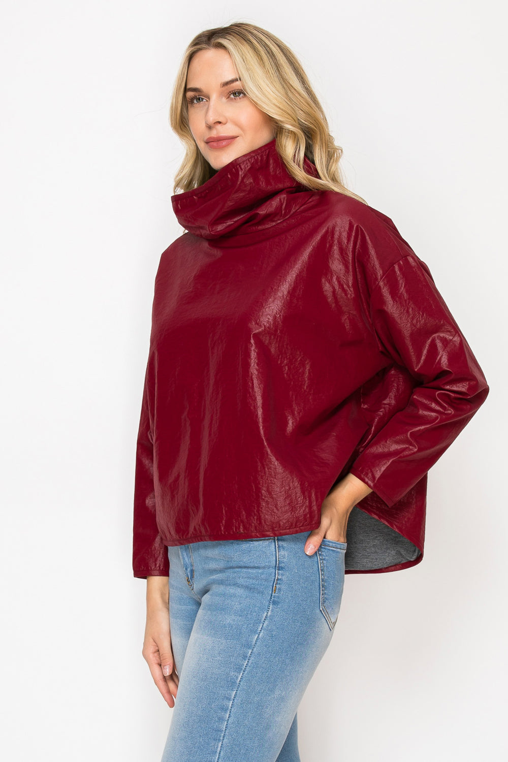 Joda Woven Loose Turtle Neck Top