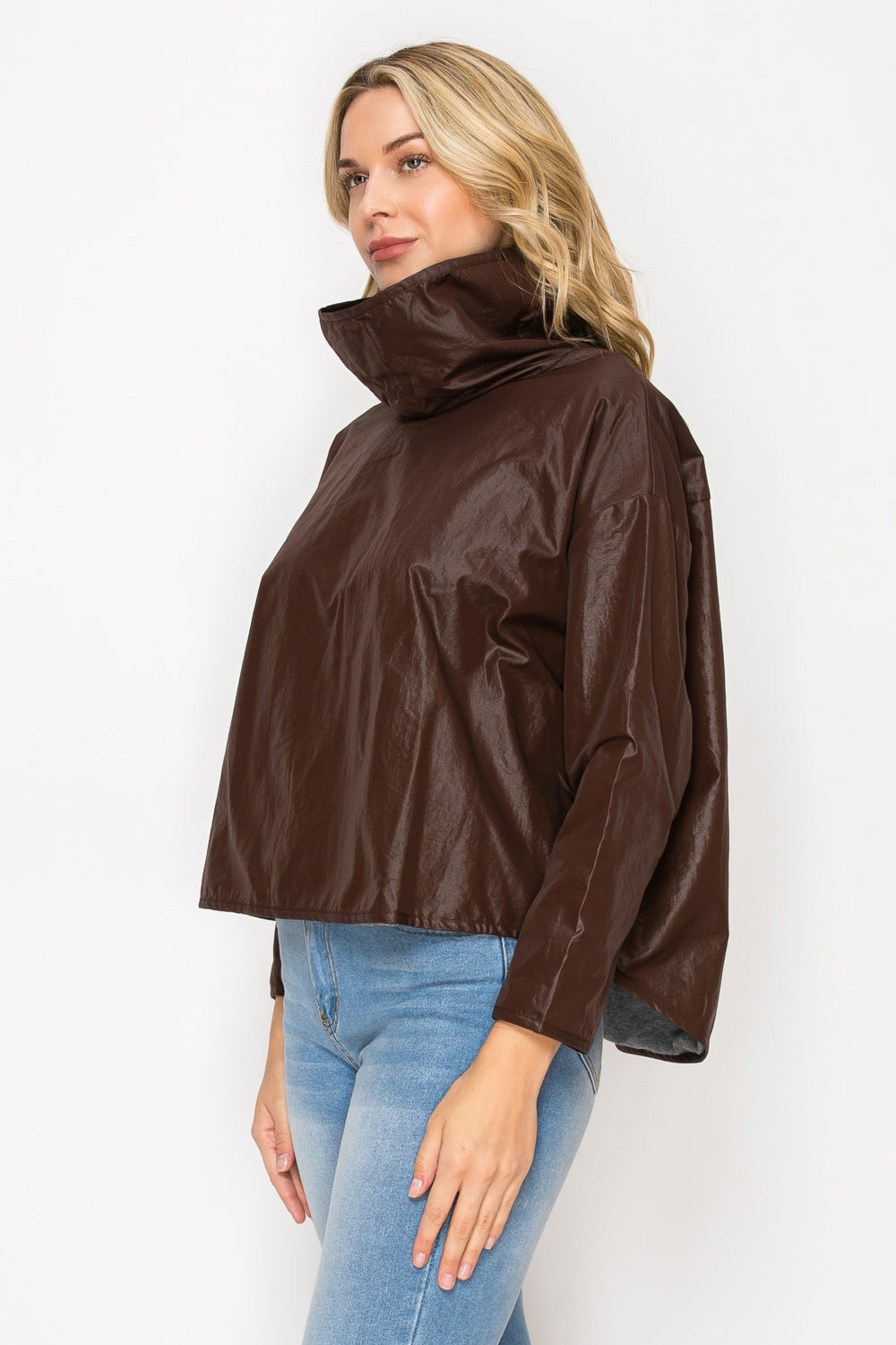 Joda Woven Loose Turtle Neck Top