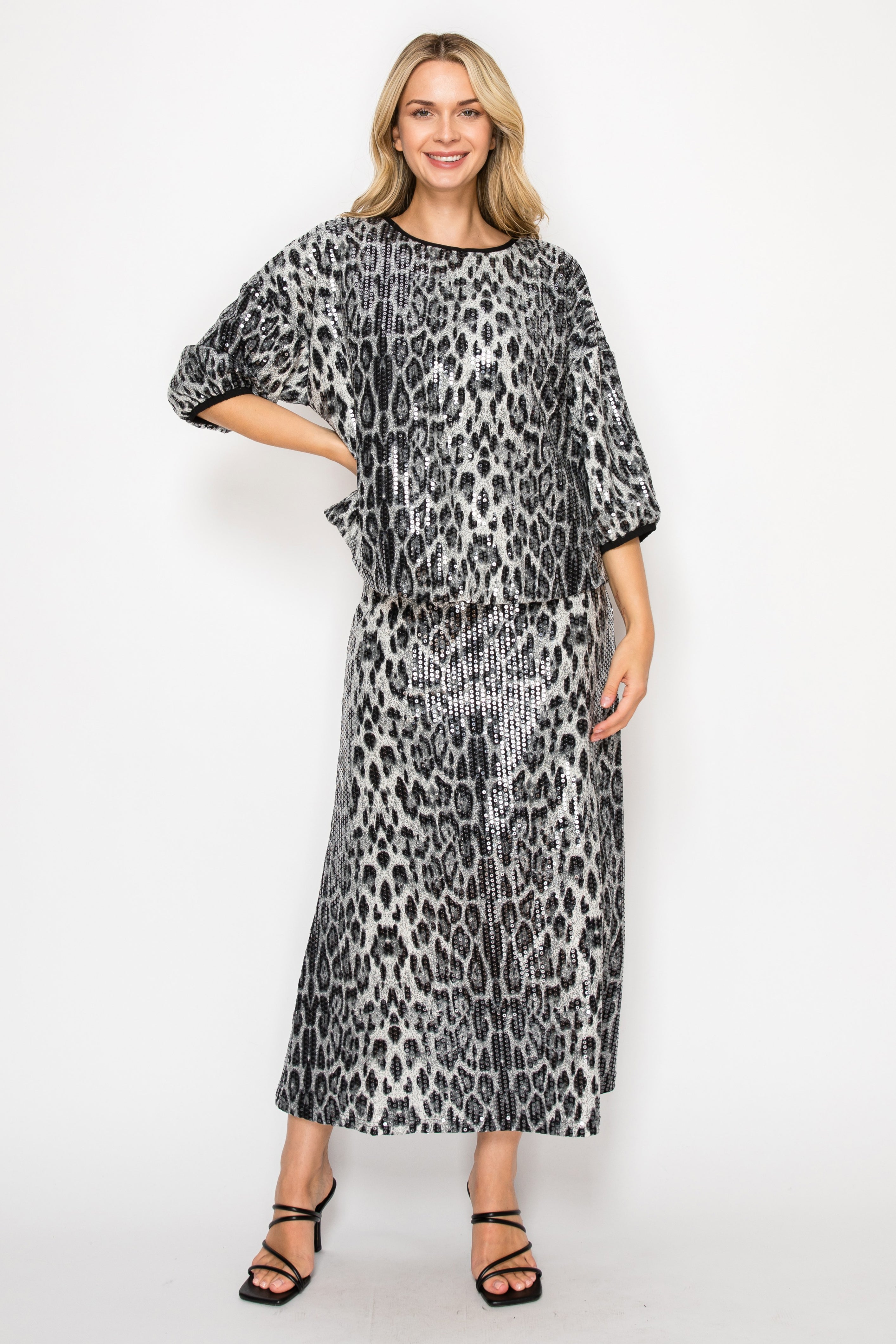 Jessabell Sequin Animal Print Skirt