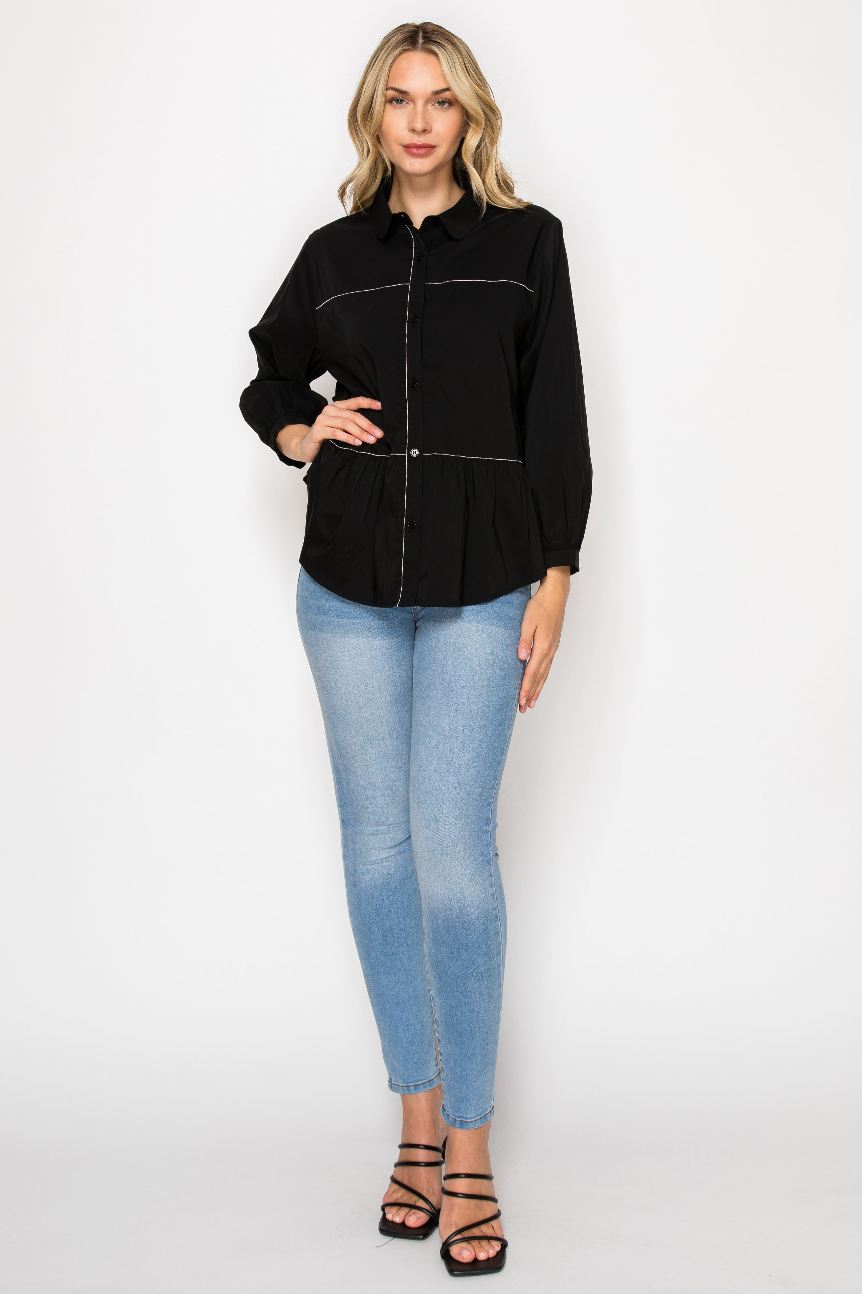 Jobeth Stretch Woven with Beading Trim