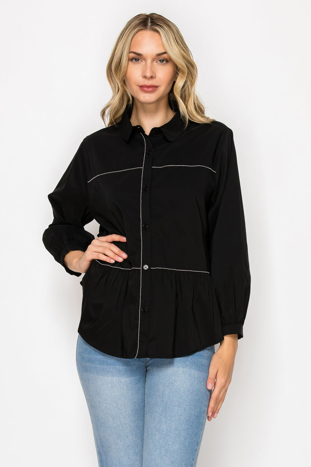 Jobeth Stretch Woven with Beading Trim