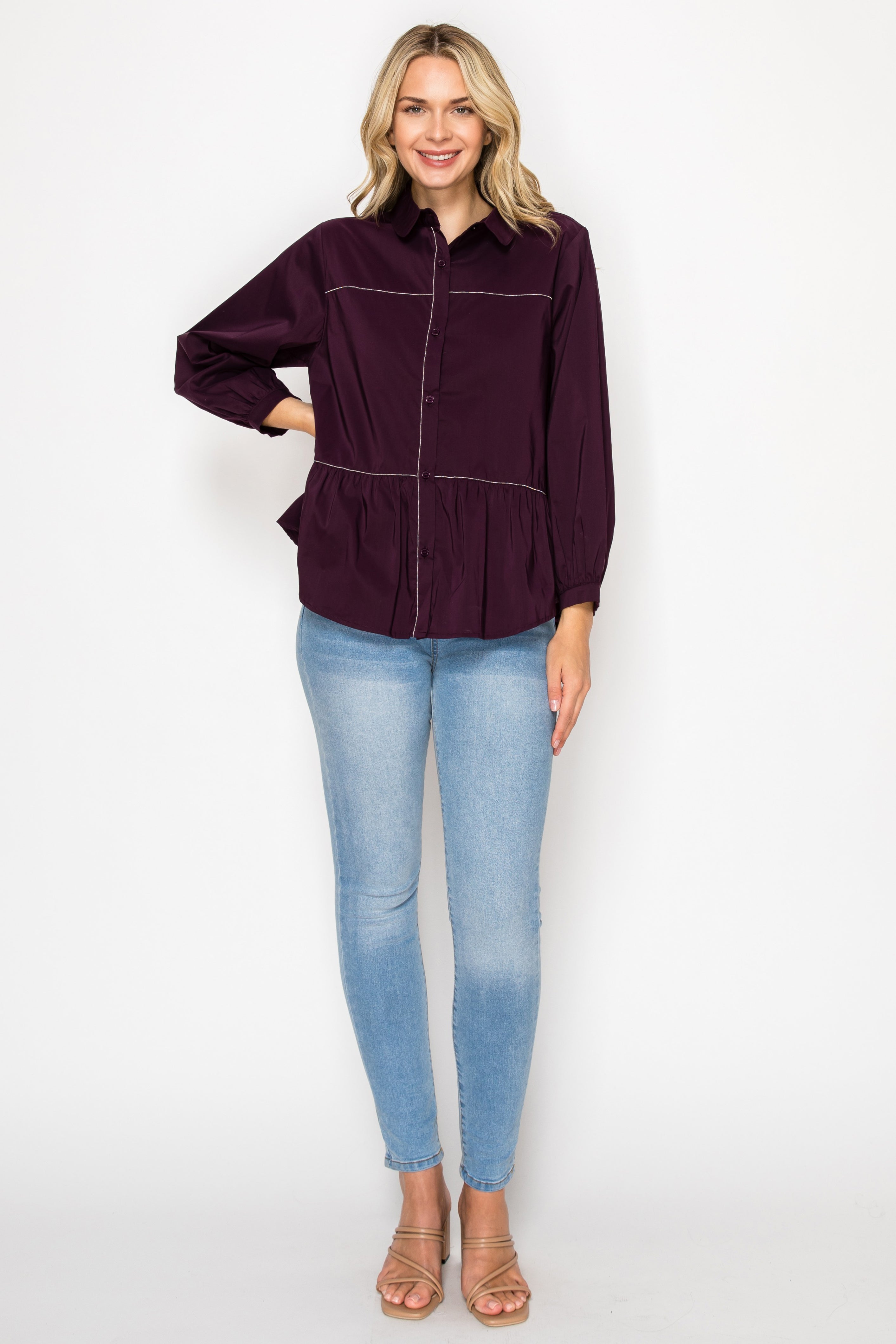 Jobeth Stretch Woven with Beading Trim