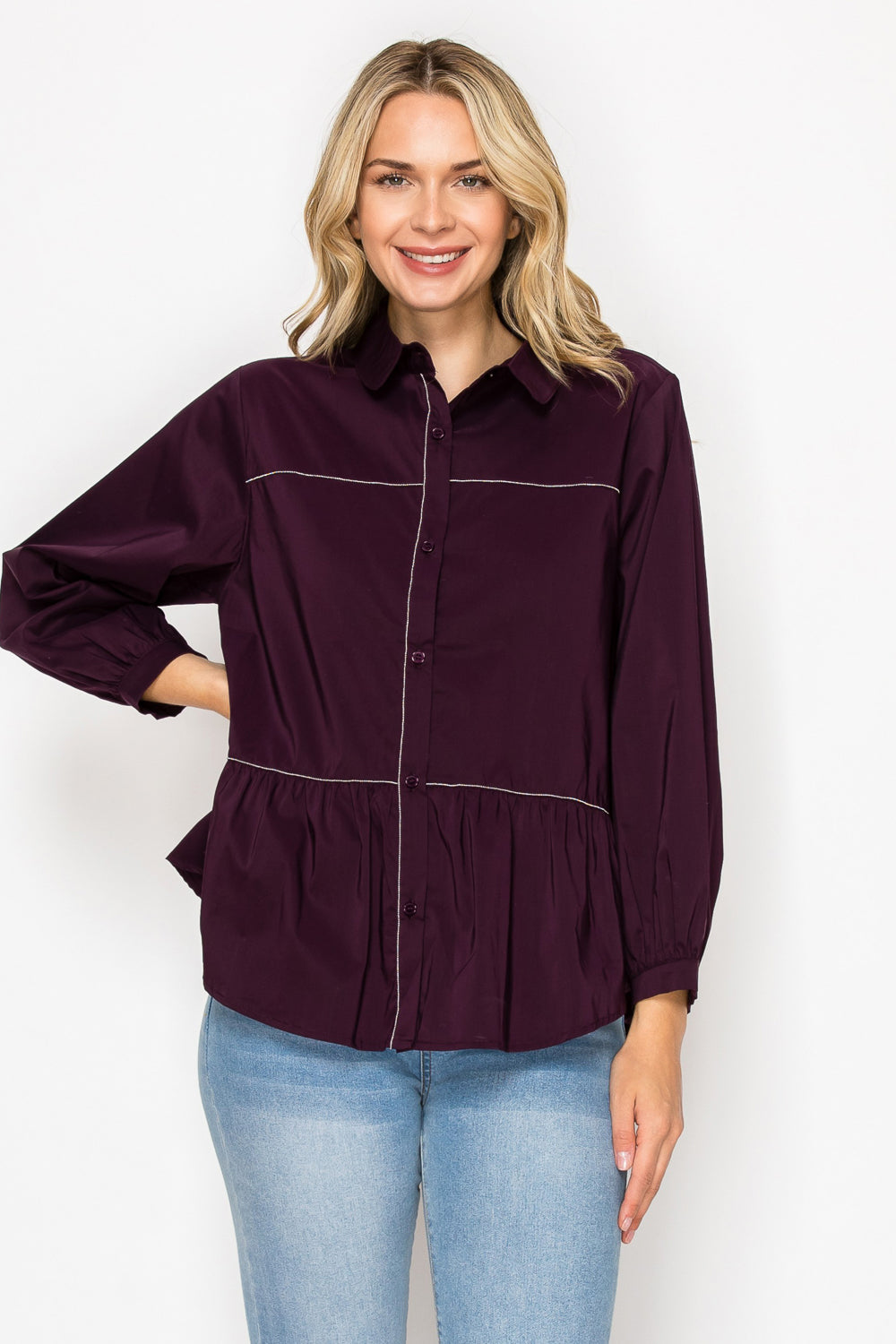 Jobeth Stretch Woven with Beading Trim