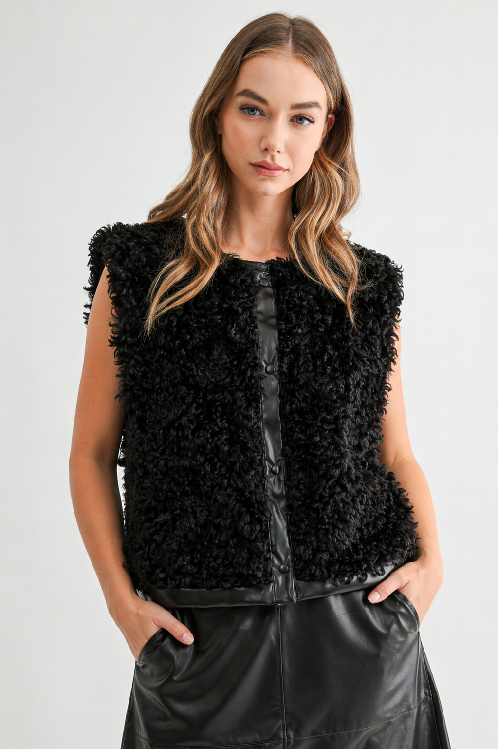 Jacquelina Sherpa Fur & Leather Vest