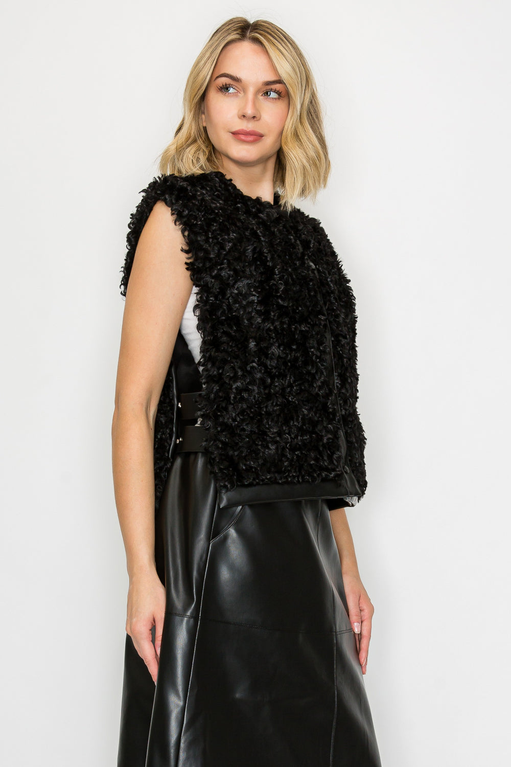 Jacquelina Sherpa Fur & Leather Vest