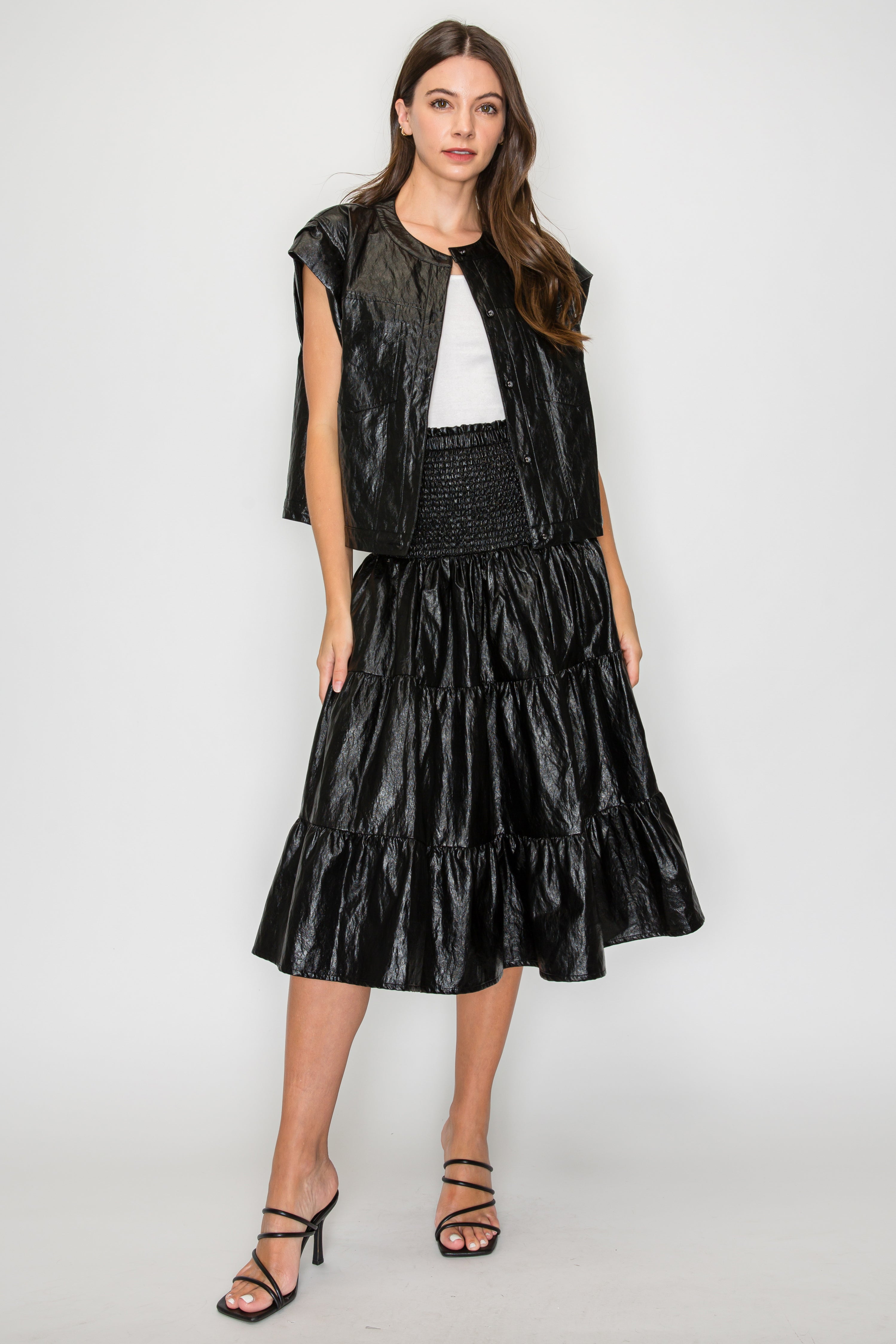 Lorena Tiered Leather Skirt