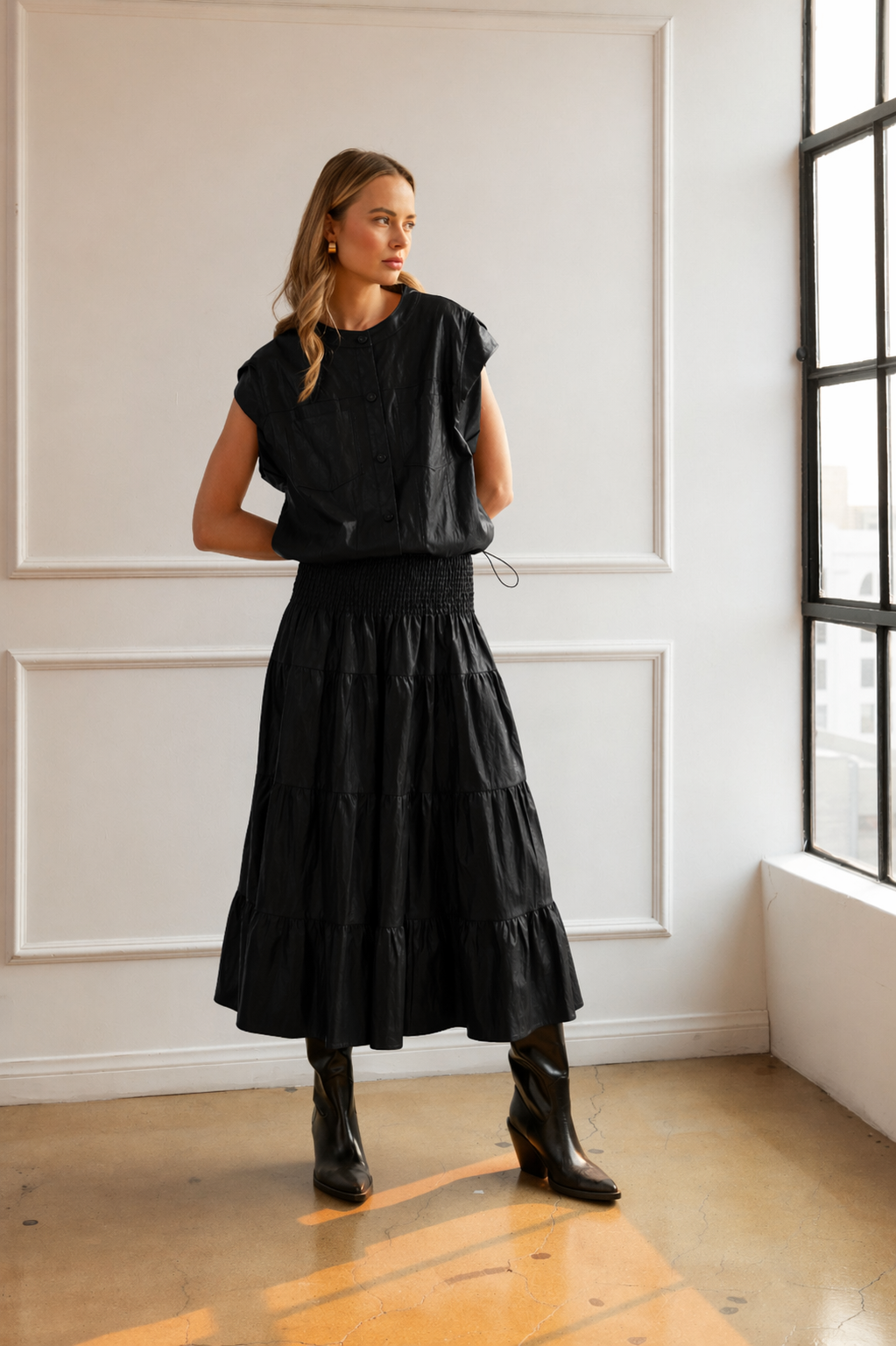 Lorena Tiered Leather Skirt