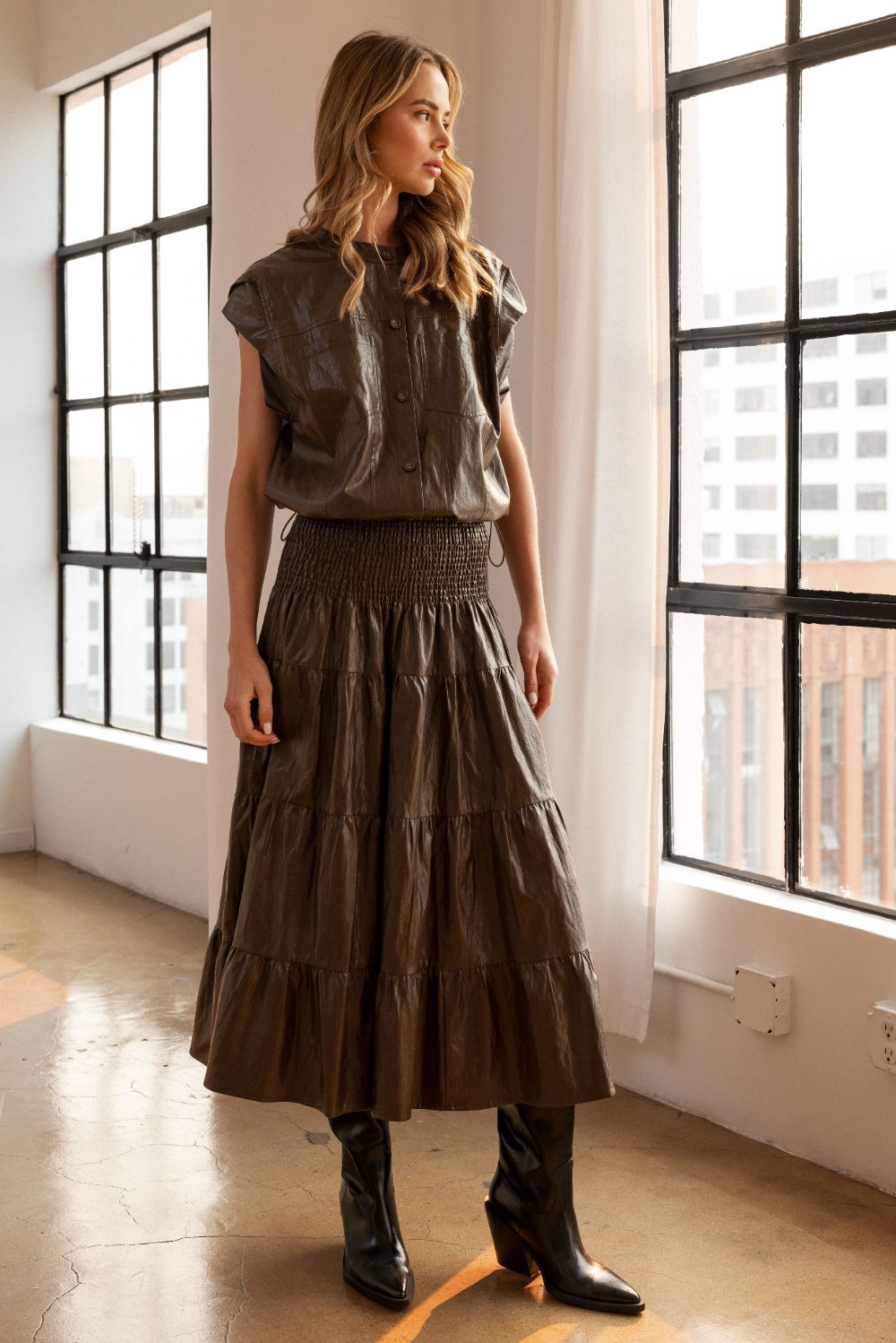 Lorena Tiered Leather Skirt