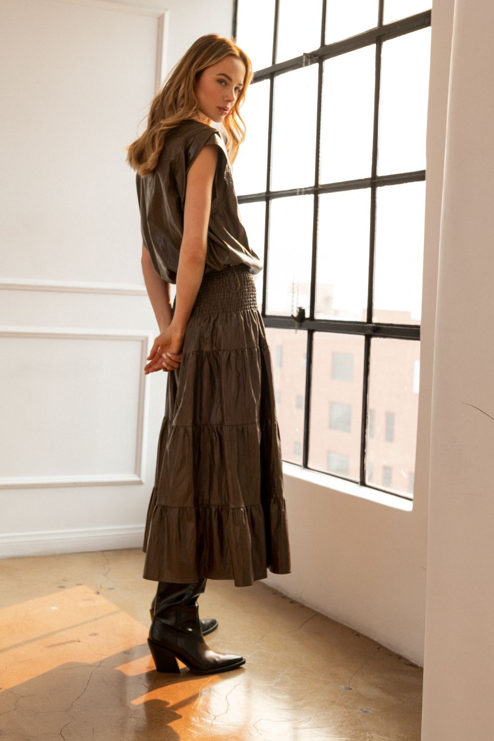 Lorena Tiered Leather Skirt