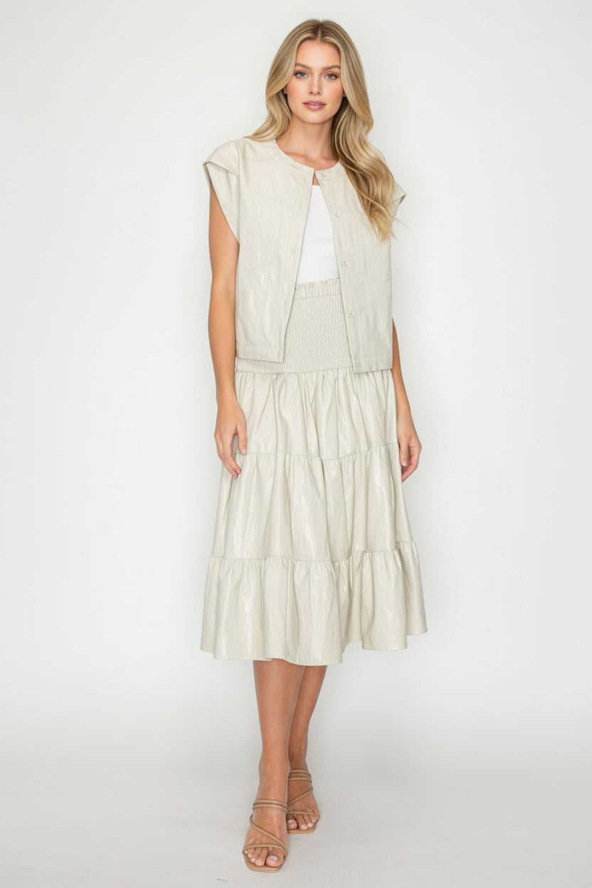 Lorena Tiered Leather Skirt